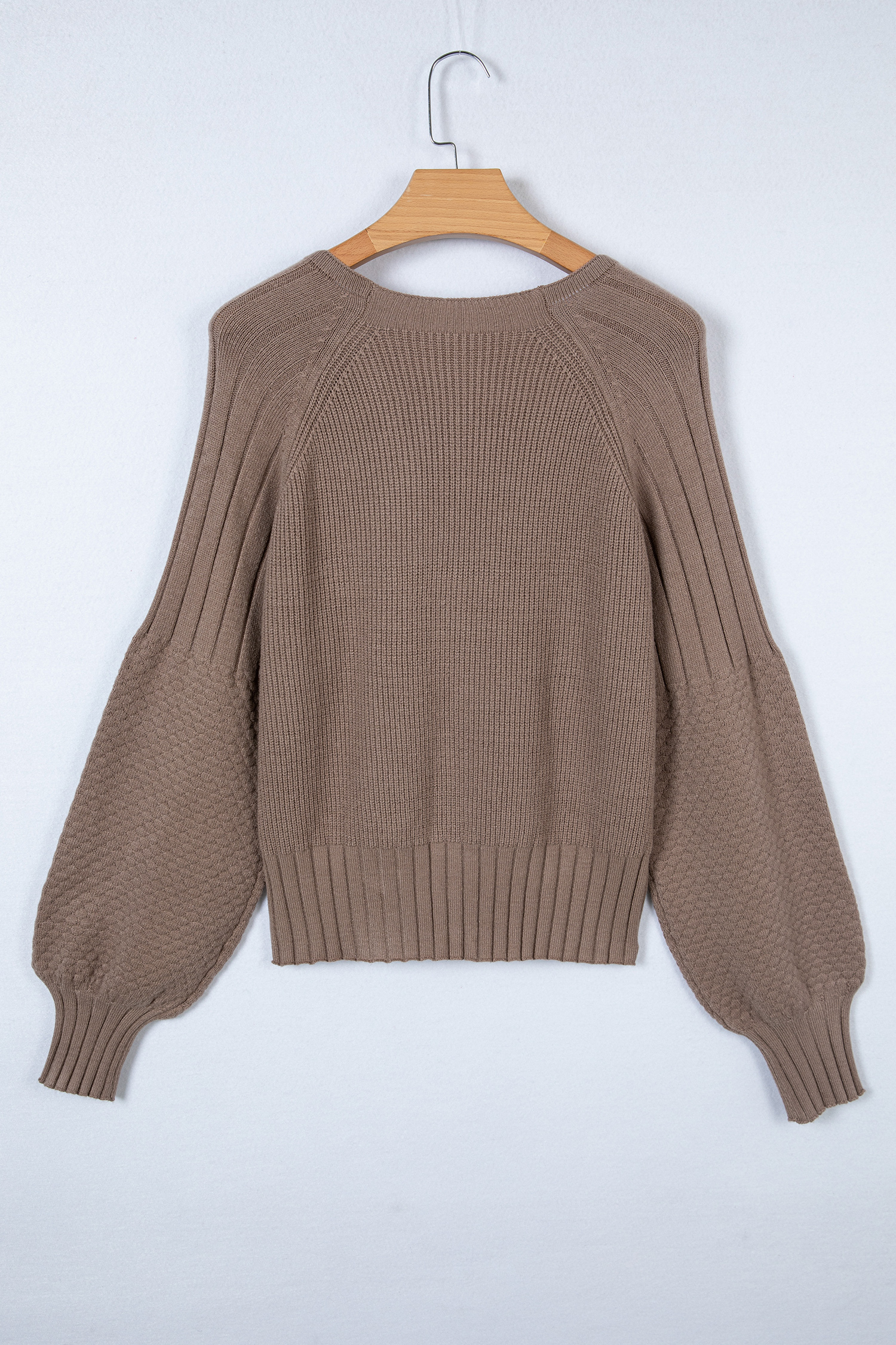 Light Pink Mixed Texture Knit Button V Neck Sweater Cardigan