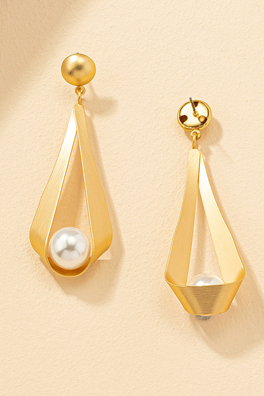 Gold Pearl Decor Plated Dangle Stud Earrings