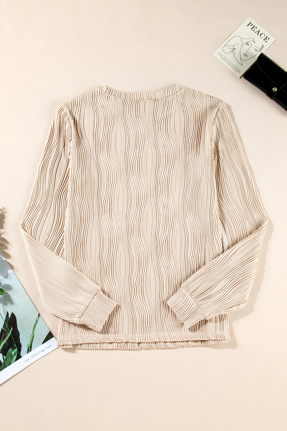 White Wavy Textured Mock Neck Cap Sleeve Top