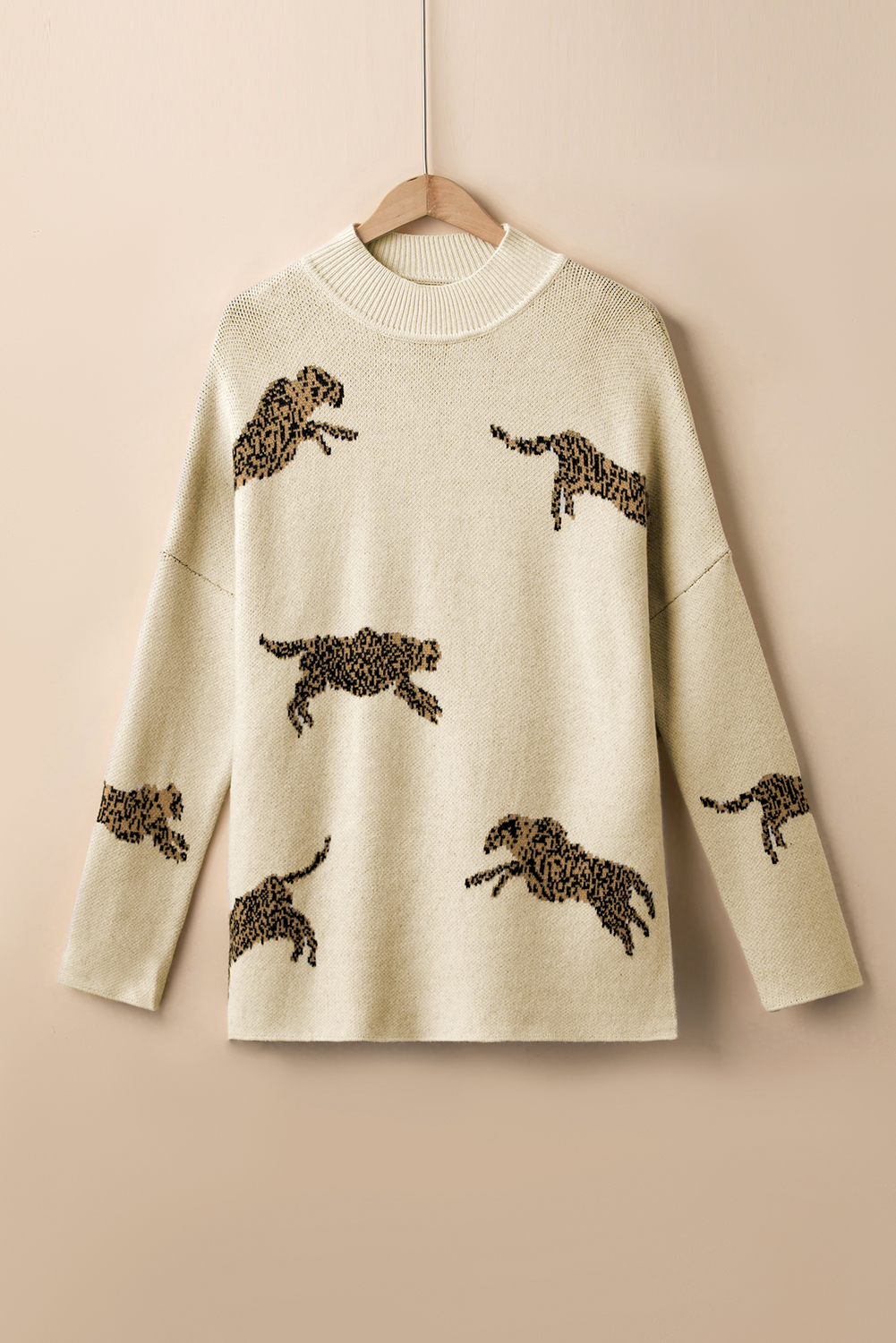 Parchment Lively Cheetah Print High Neck Split Hem Sweater