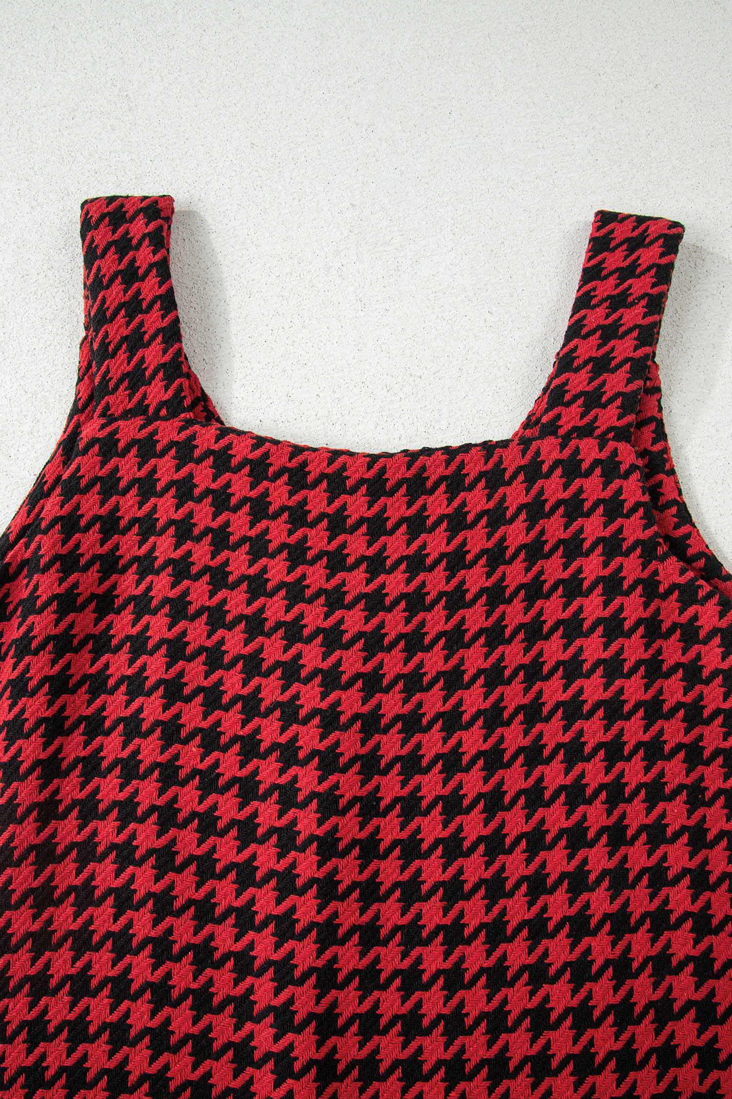 Khaki Houndstooth Print V Neck Sleeveless Mini Dress