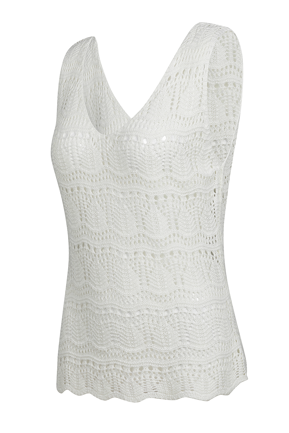 White V Neck Textured Hollow-out Sweater Vest