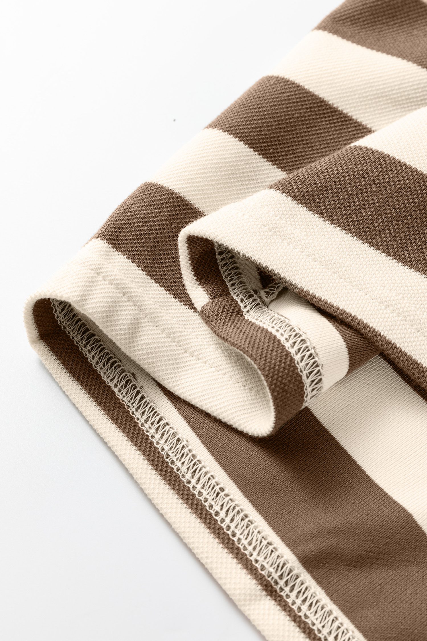 Khaki Stripe Collared V Neck Long Sleeve Loose Casual Dress