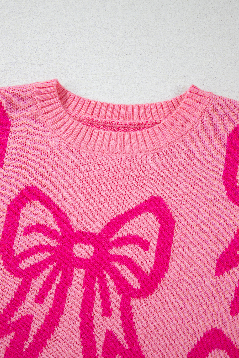 Golden Fleece Bow Pattern Drop Shoulder Loose Sweater