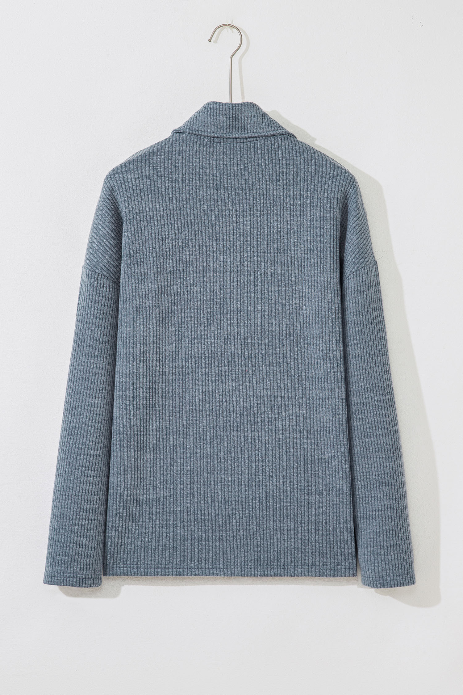Medium Grey Ribbed Knit Buttons Front Flap Pocket Casual Shacket