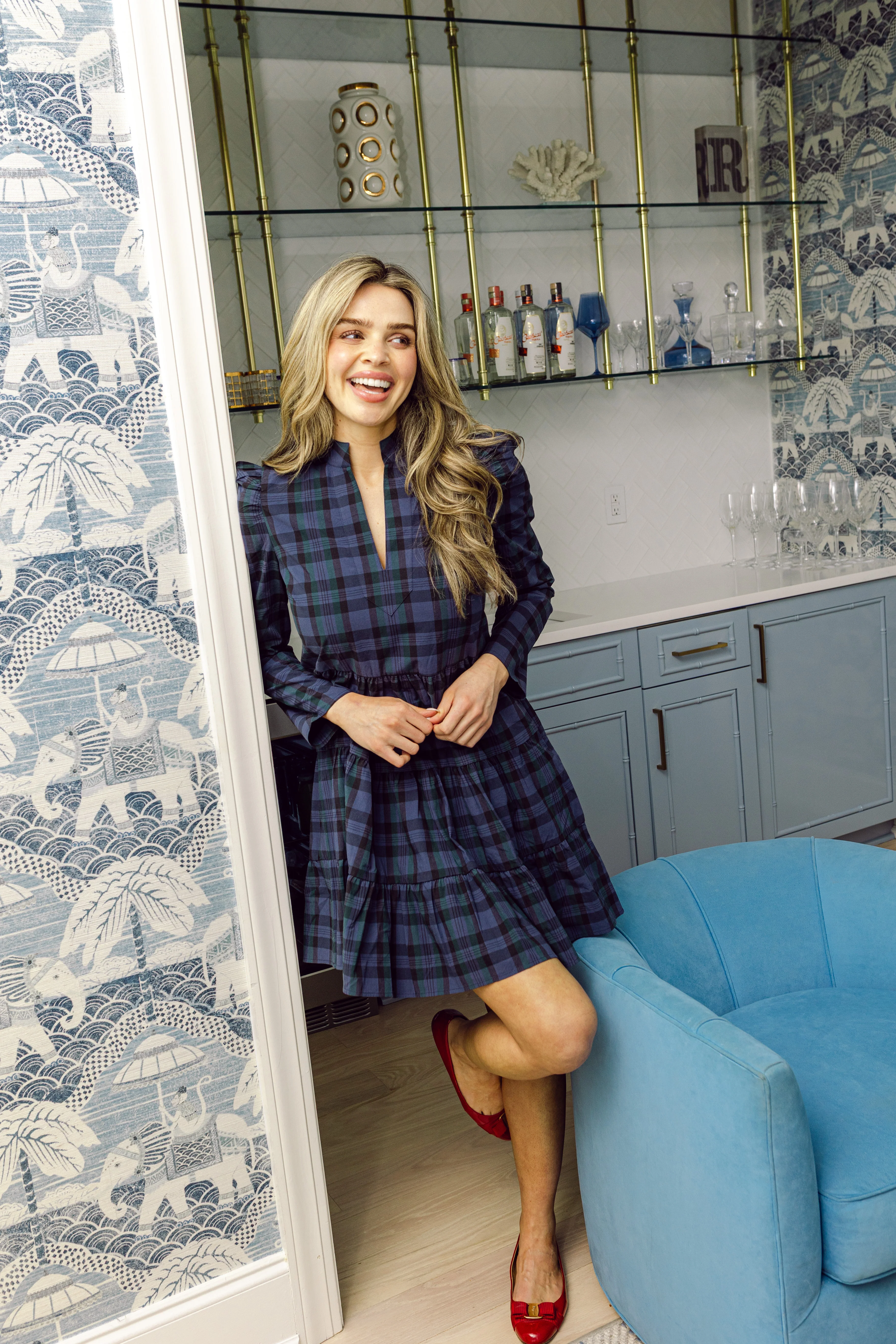 Blackwatch Plaid Long Sleeve Tunic Flare Dress - luftunsa