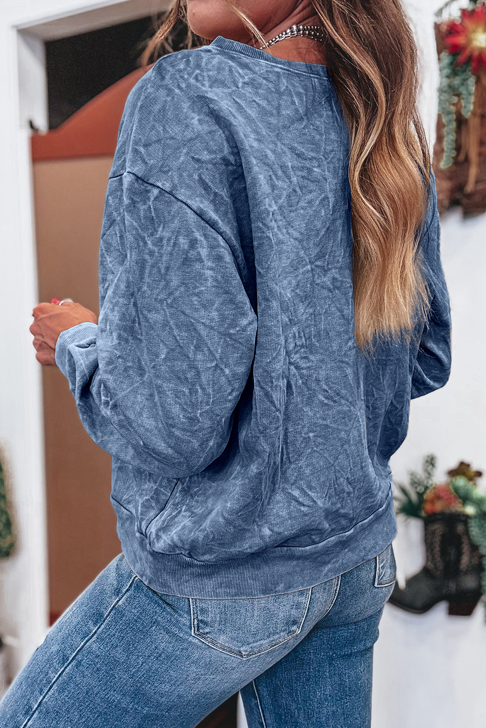 DUNE saved by grace Letter Embroidery Mineral Wash Loose Sweatshirt