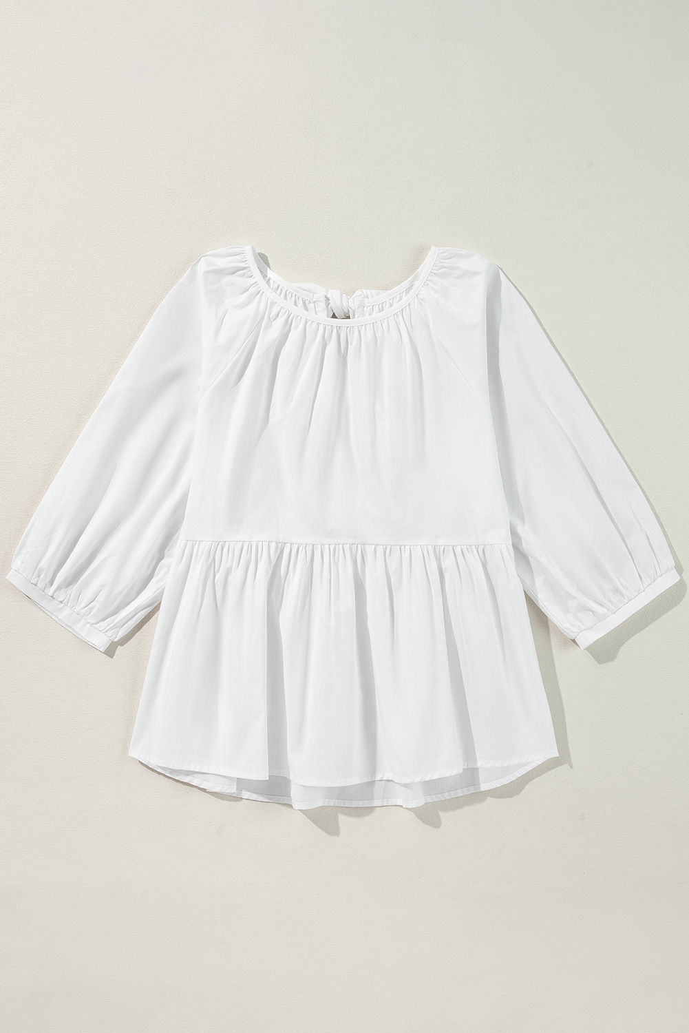 White Bow Knot Cutout Back Loose Fit 3/4 Sleeve Blouse