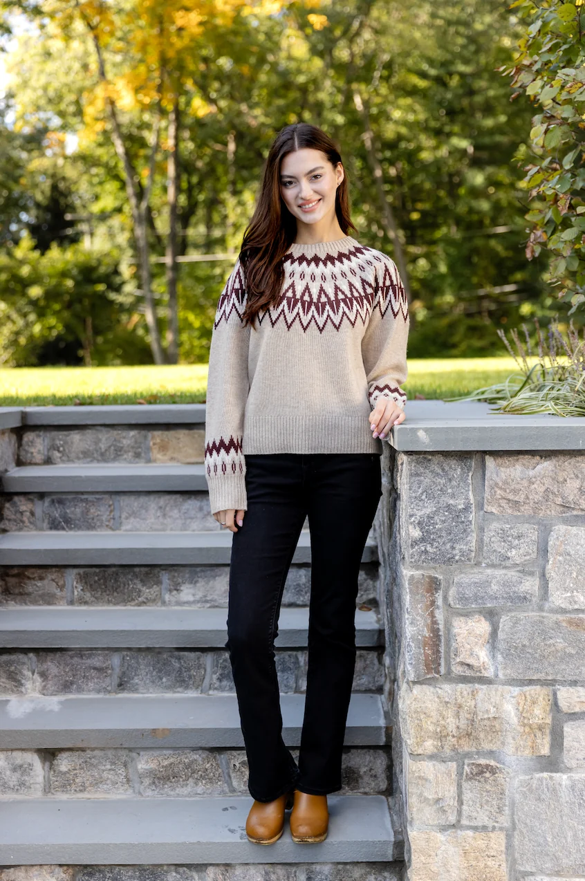 Camel Fair Isle Sweater - luftunsa