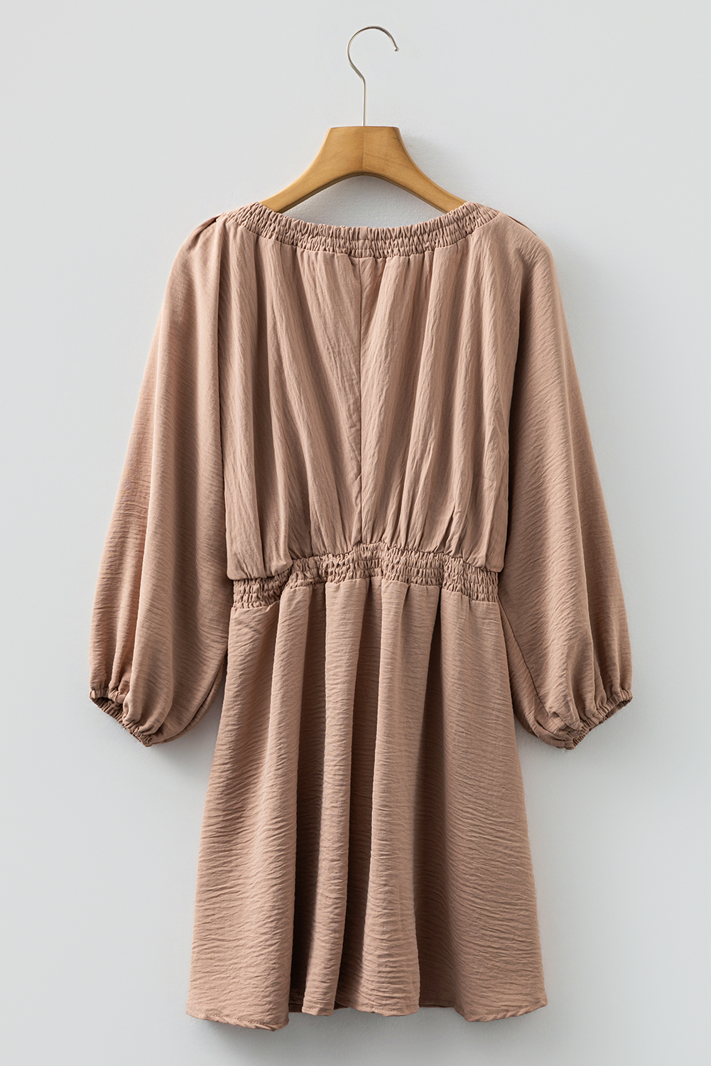 Smoke Gray Deep V Neck Bubble Sleeve Smocked Mini Dress