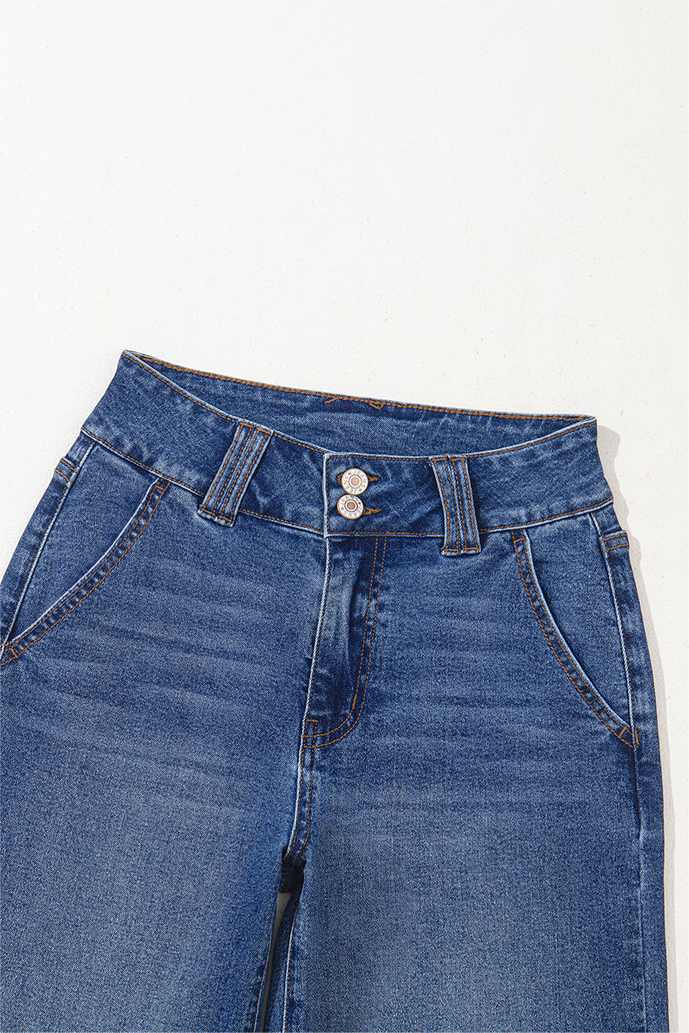 Sky Blue Double Button Zip Fly Straight Leg Jeans