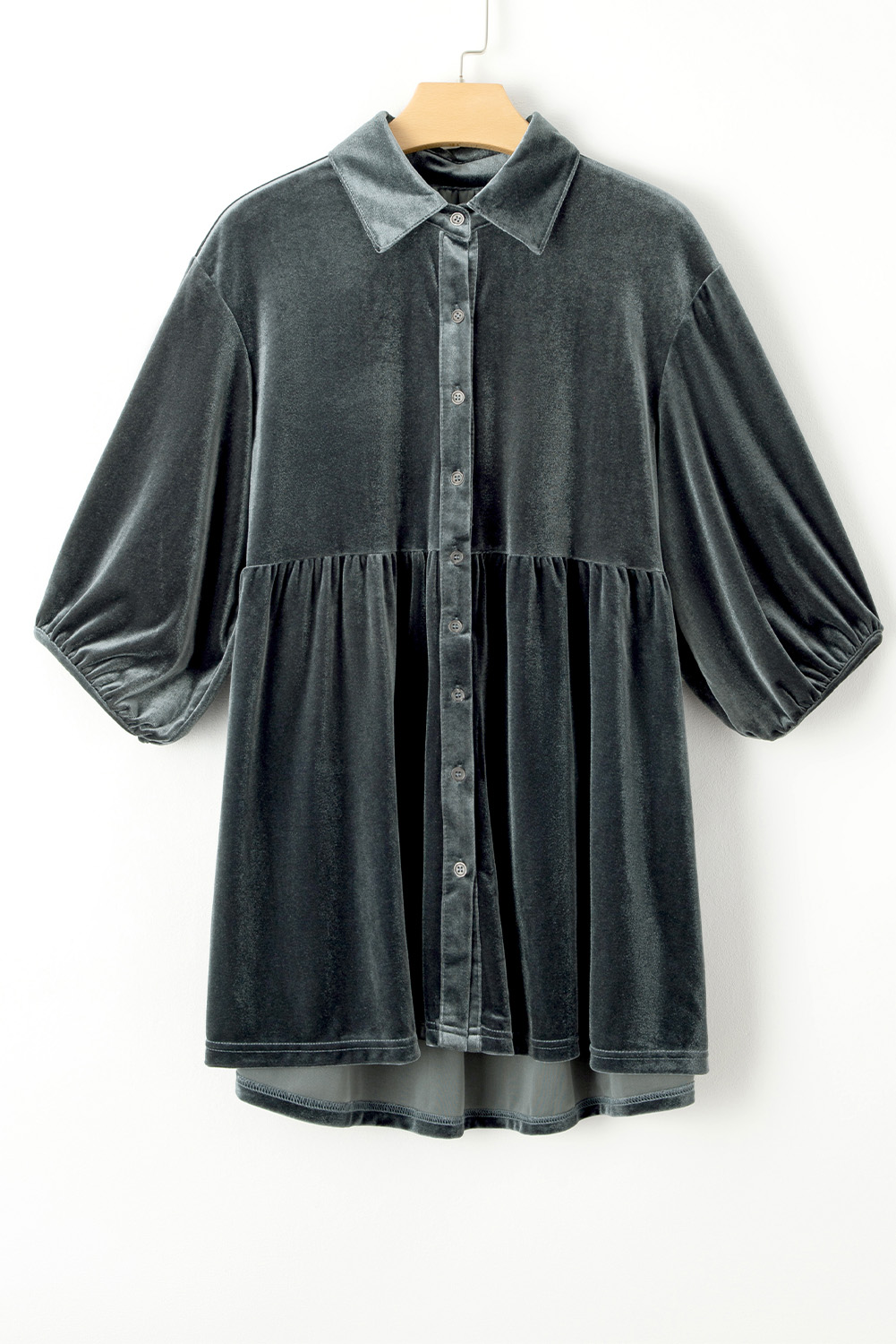 Burgundy 3/4 Sleeve Tunic Babydoll Velvet Shirt