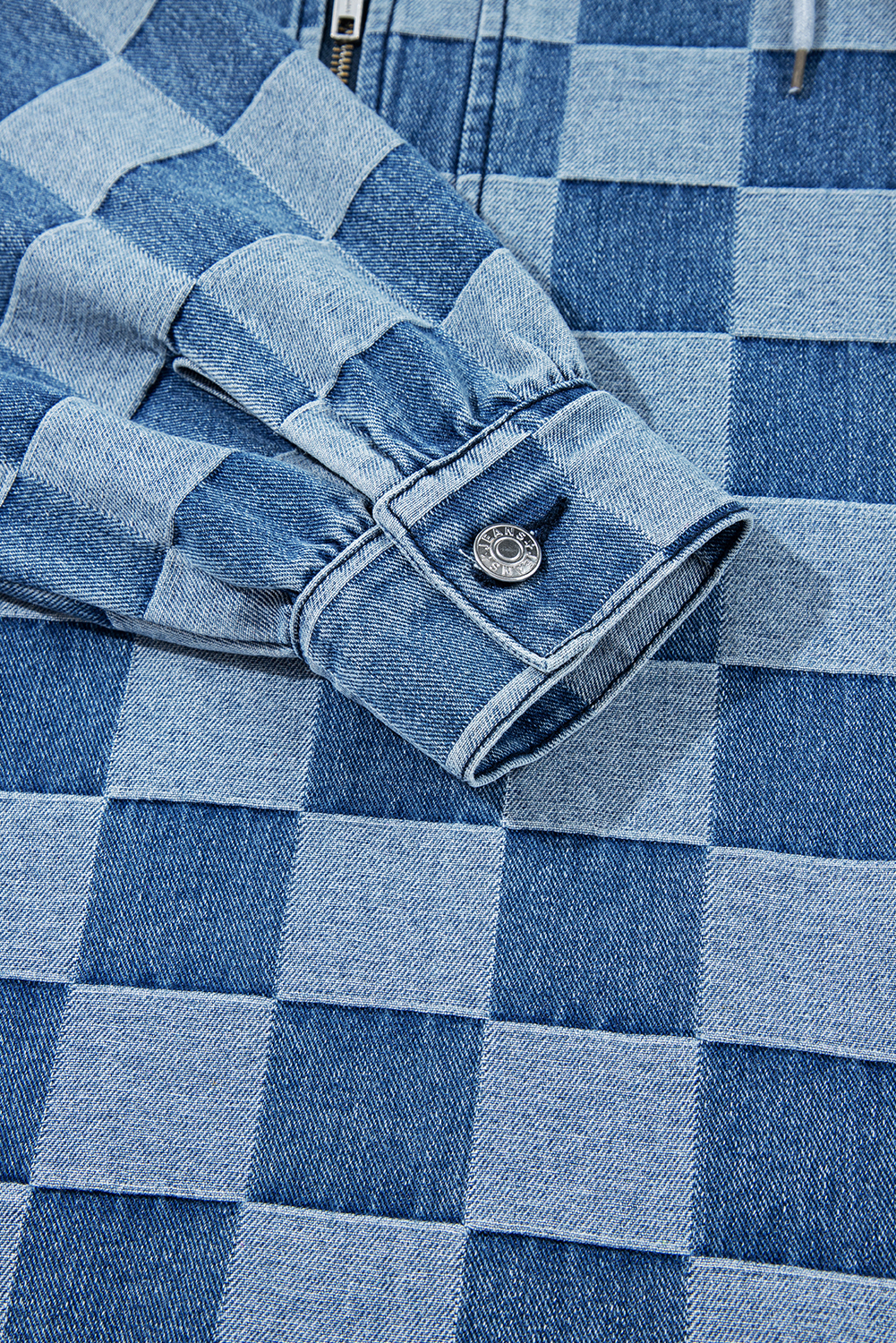 Dark Grey Checkered Denim Wide Leg Jeans