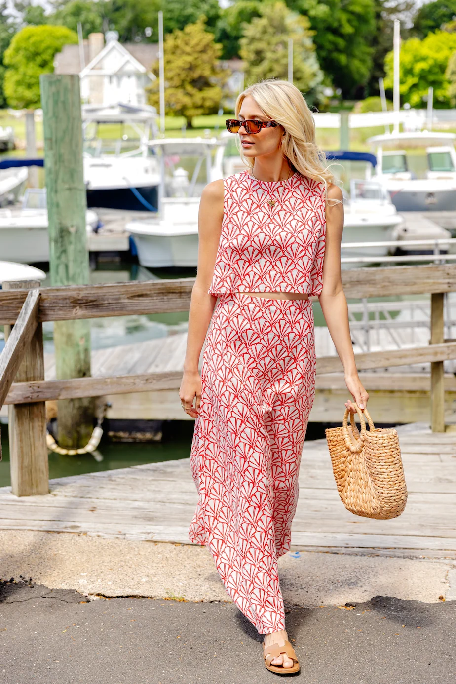 Red Seashell Print Maxi Skirt Set - luftunsa