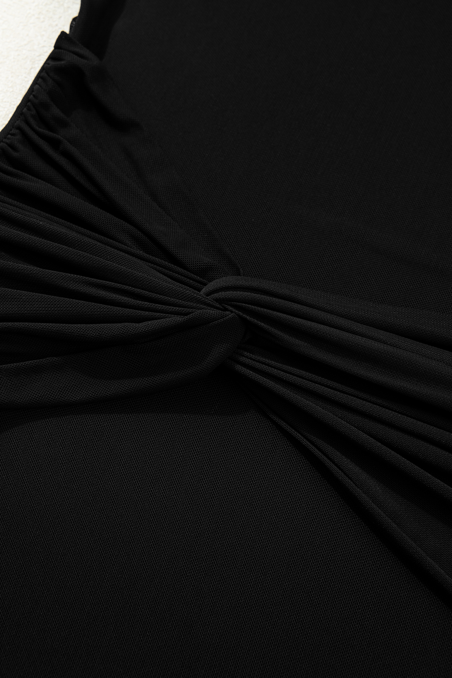 Black Sheer Mesh Long Sleeve Twisted Knot Side Slit Midi Dress