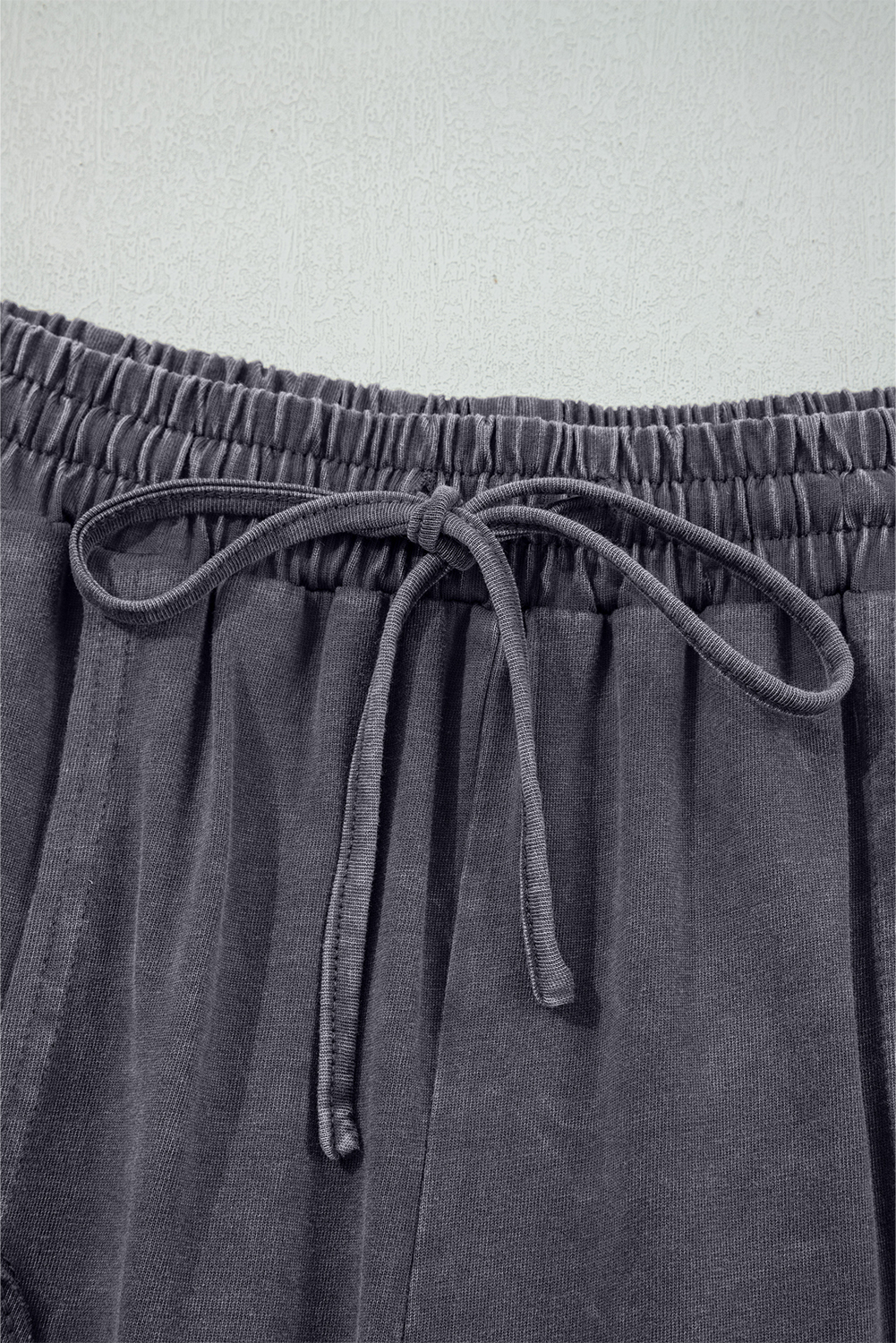 Light Grey Flower Patch Mineral Washed Terry Knit Cropped Wide Leg Pants