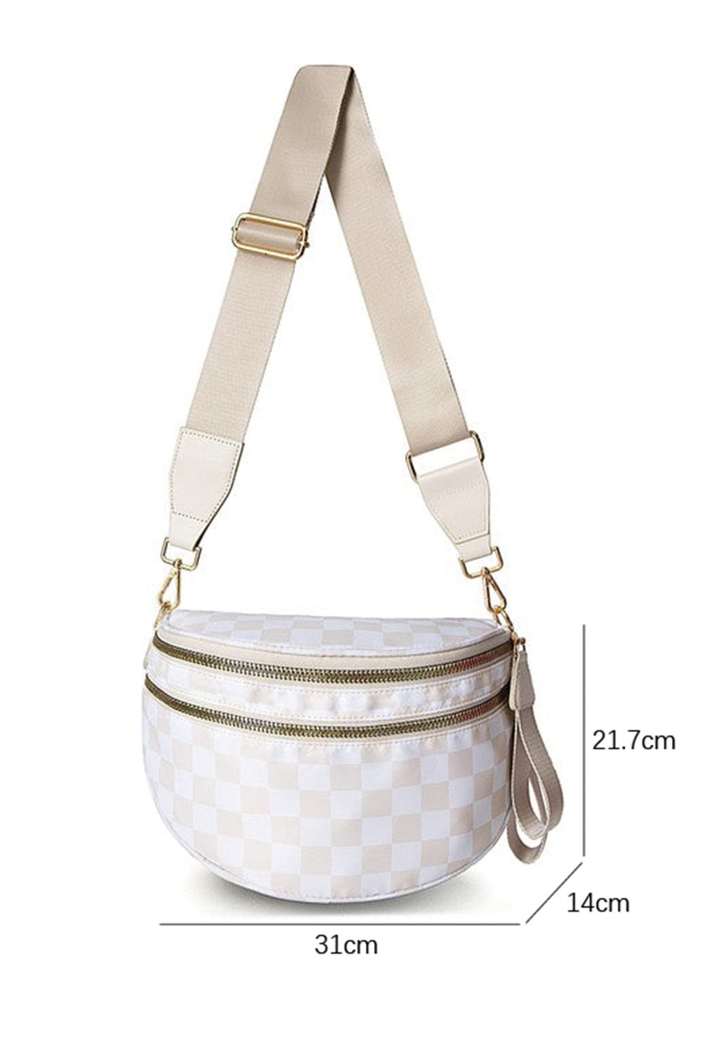 Jungle Green Double Zip Crescent Shape Adjustable Sling Bag