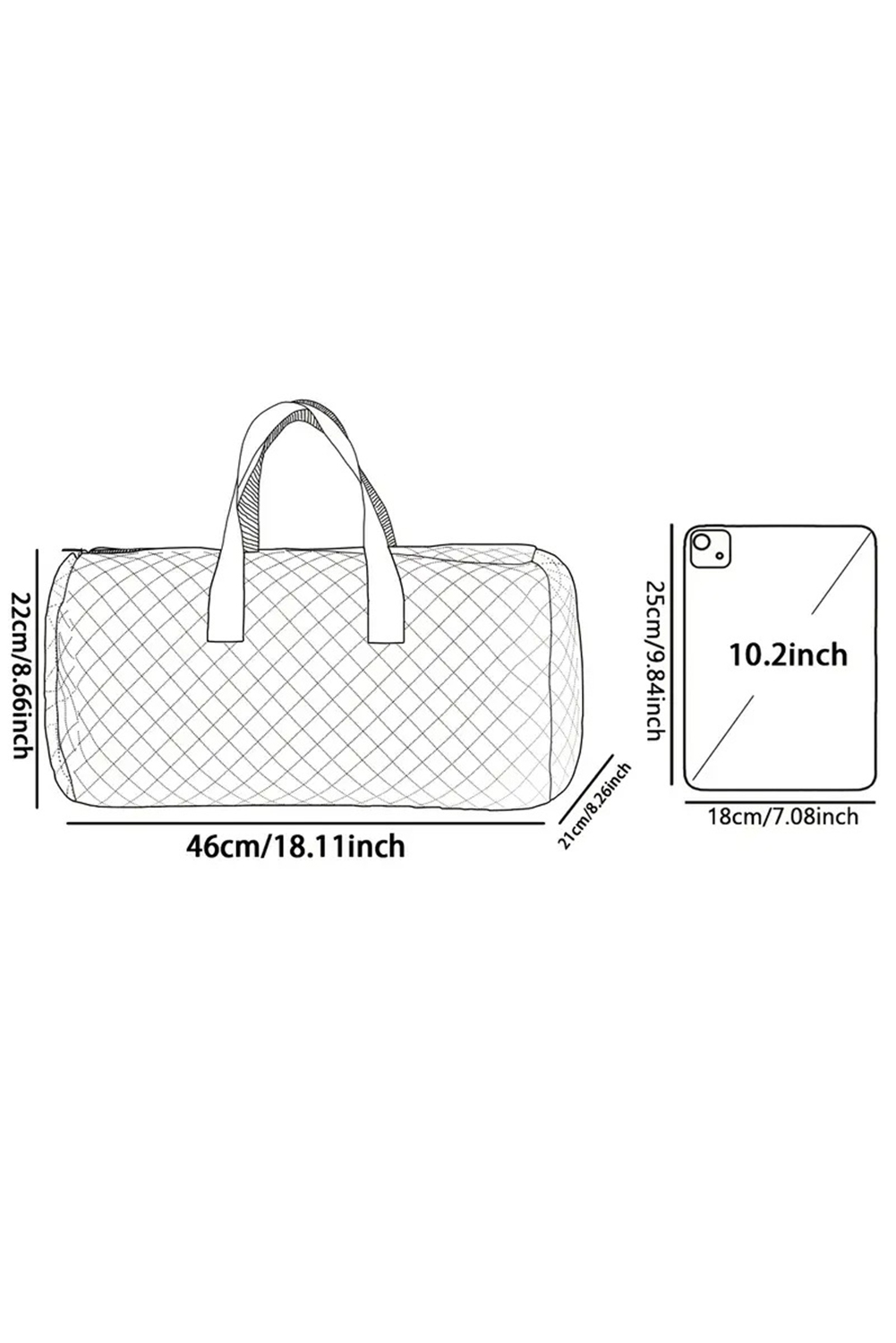 White Heart Shape Print Quilted Zipper Large Duffel Bag