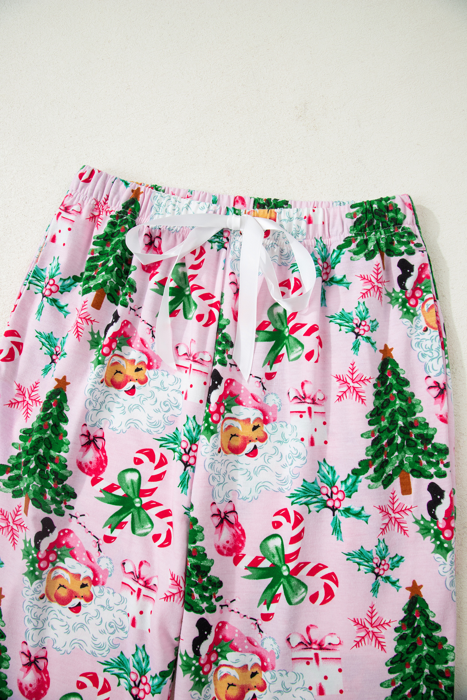 White Christmas Pattern Button V Neck Pullover Drawstring Pants 2pcs Lounge Set