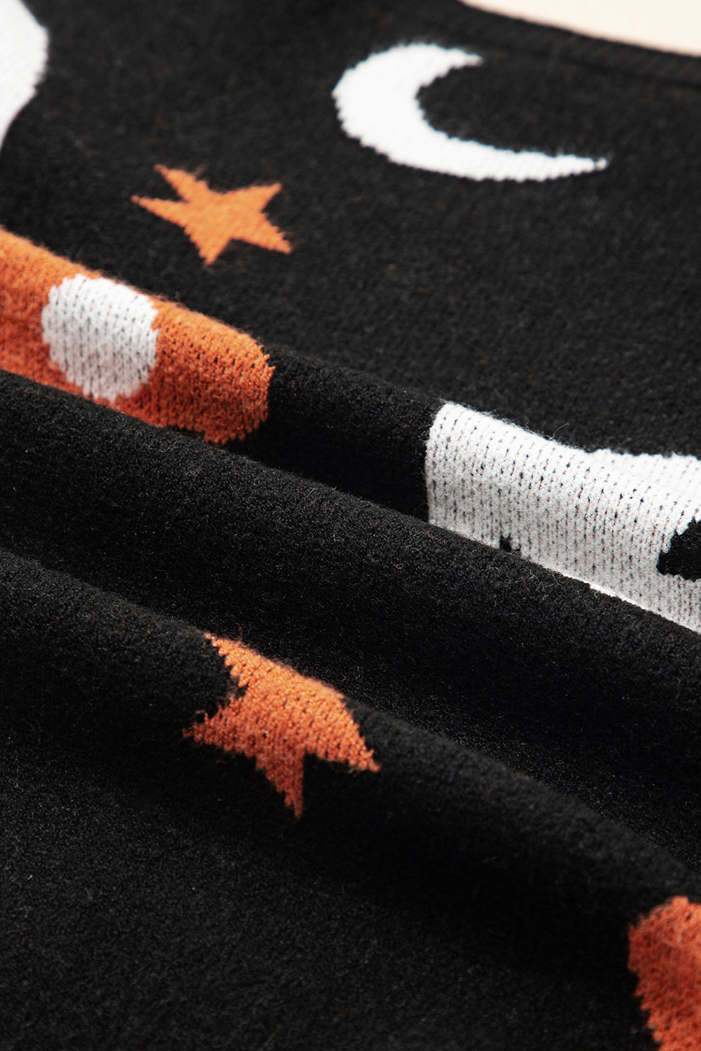 Black Halloween Mythical Night Pattern Drop Shoulder Sweater