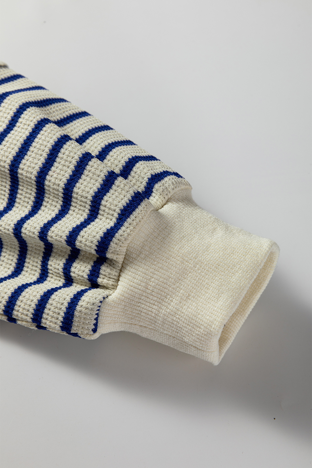 Blue Stripe Textured Elbow Patched Crew Neck Drop Shoulder Sweatshirt