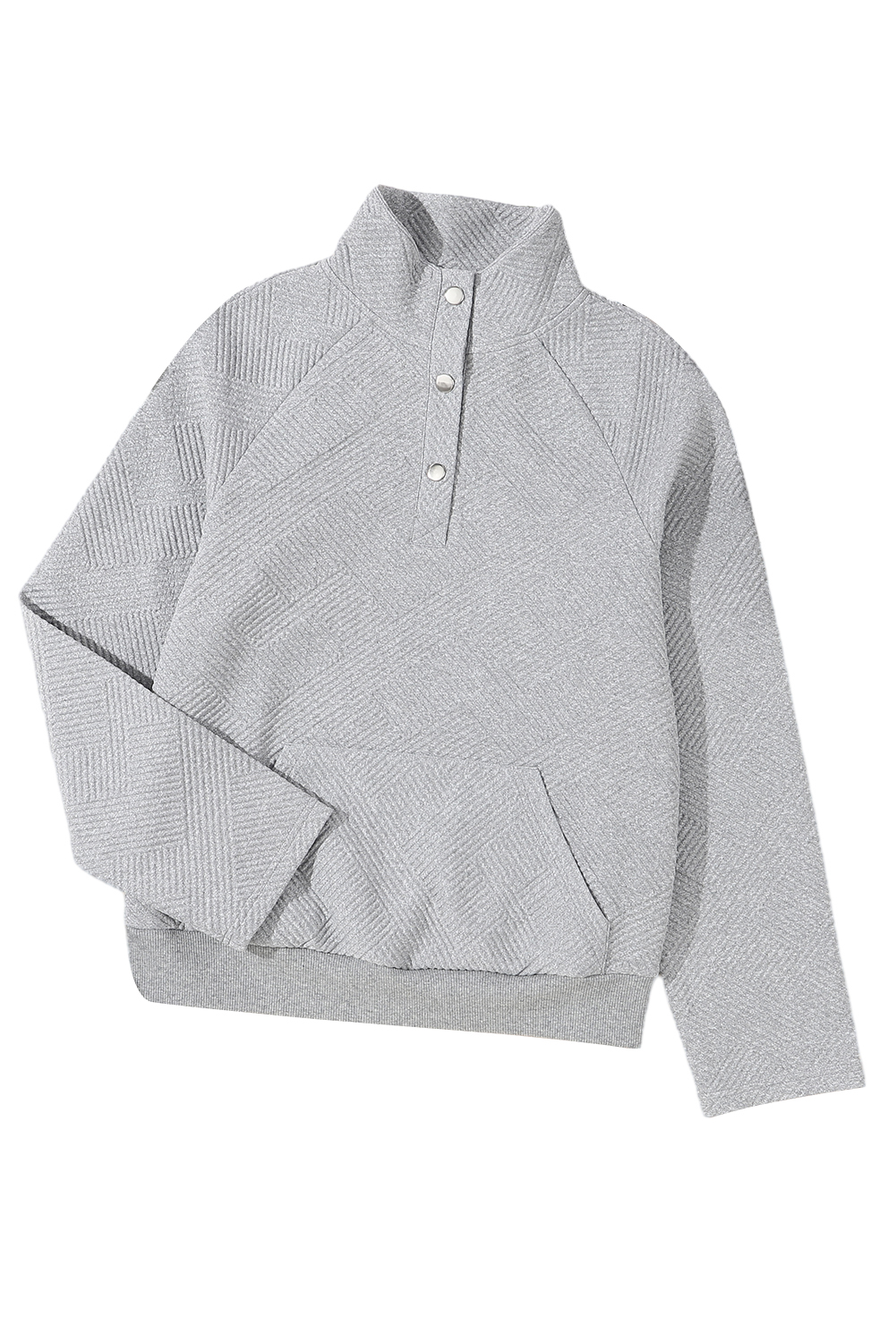 Apricot  Asymmetric Buttons Detail High Neck Textured Sweatshirt