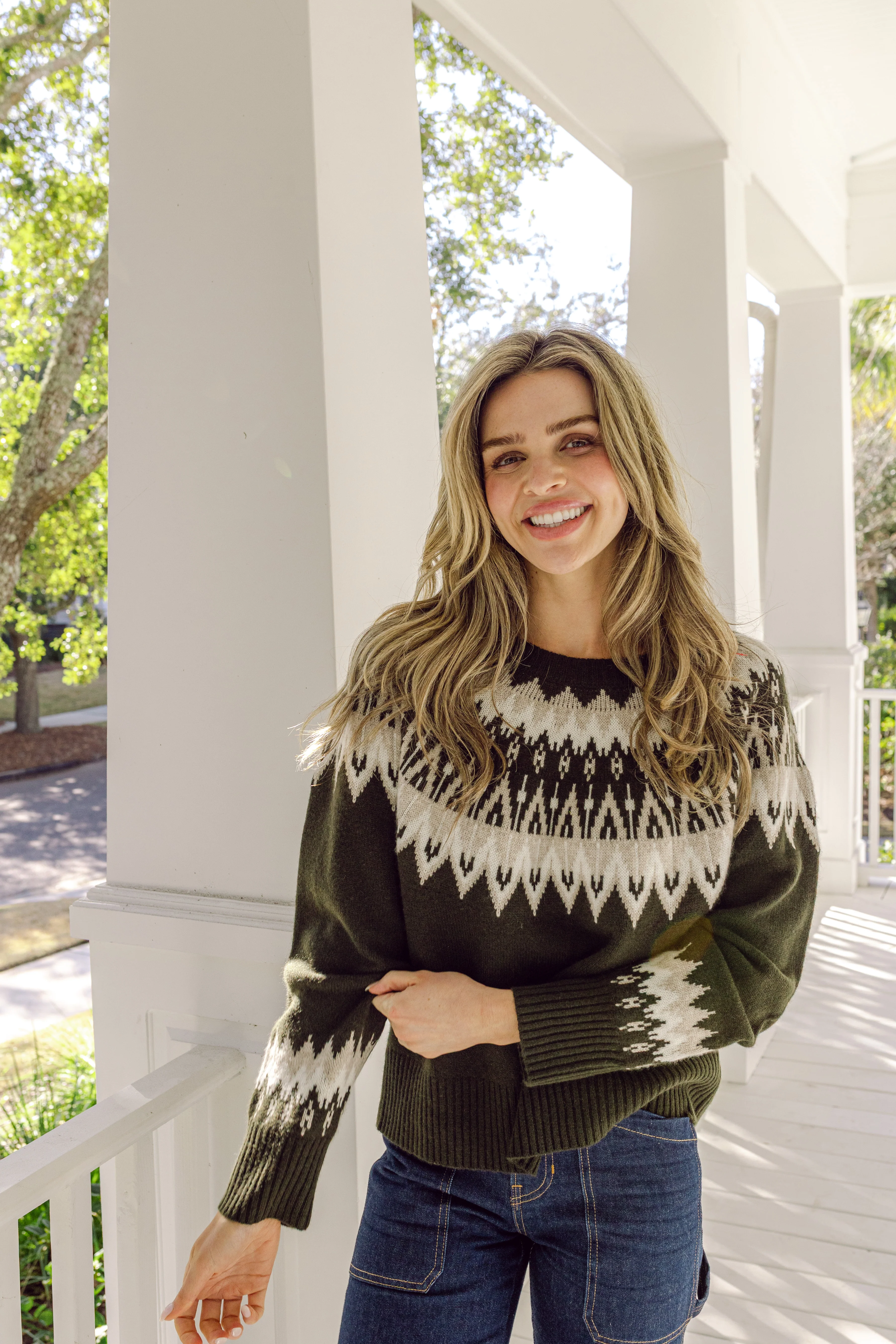 Olive Fair Isle Sweater - luftunsa