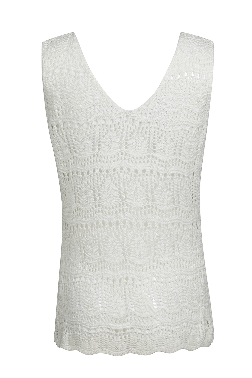 White V Neck Textured Hollow-out Sweater Vest