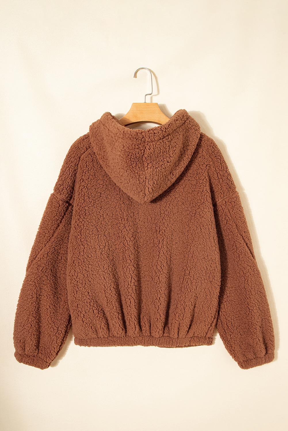 Straw Yellow Zip Up Hooded Sherpa Jacket