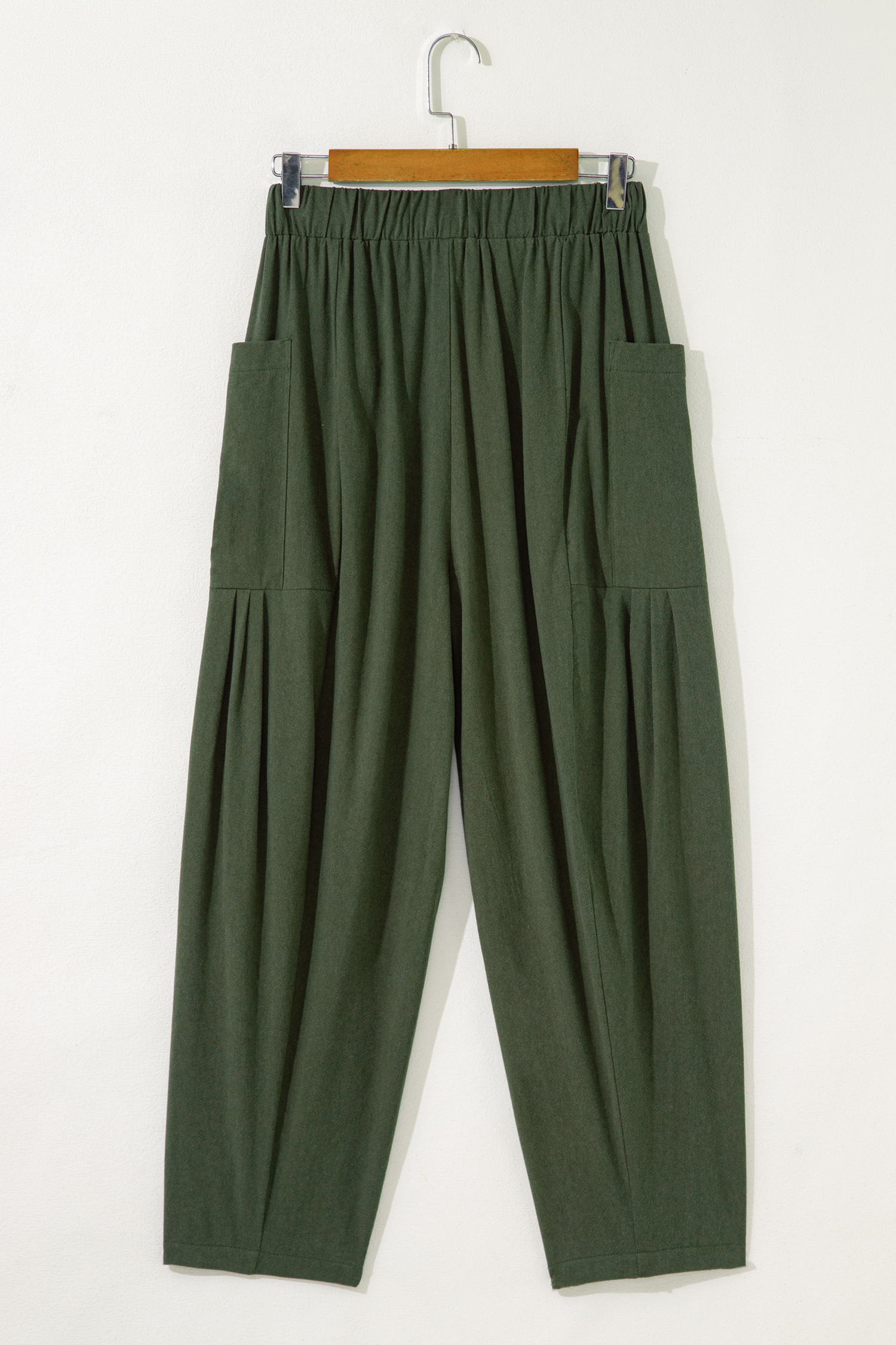 Black Drawstring Elastic Waist Patch Pocket Barrel Leg Casual Pants