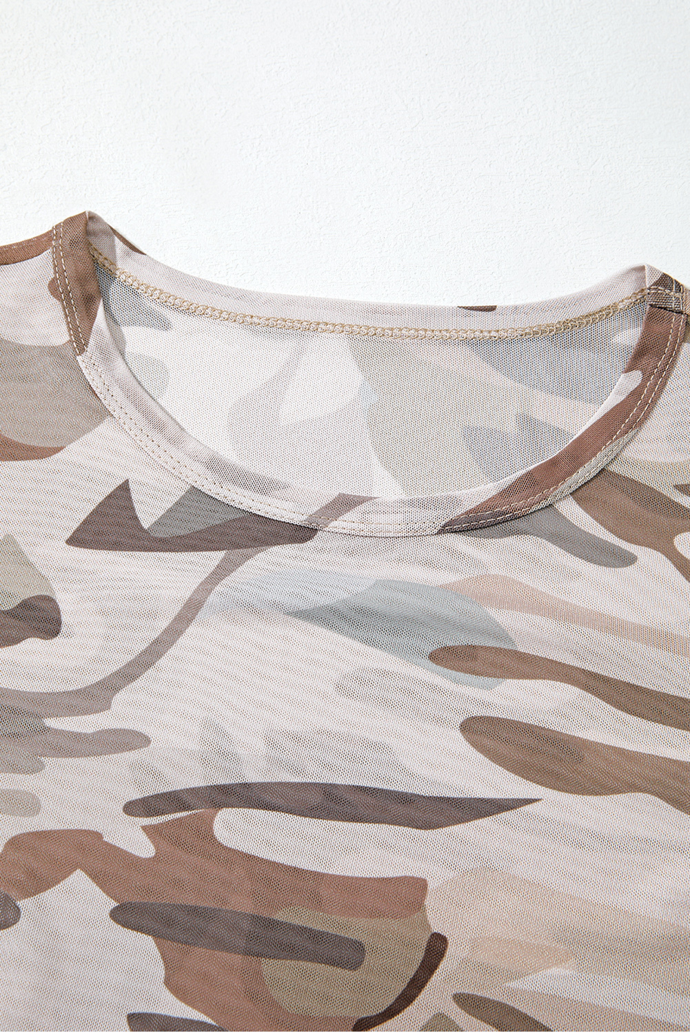 Western Fashion Camouflage Print Mesh Long Sleeve Top