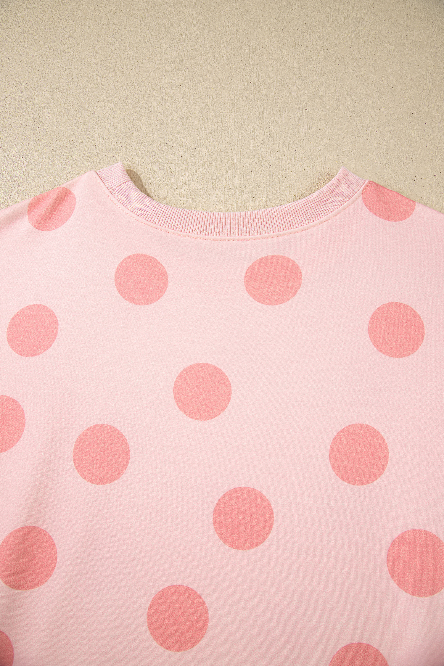 Beige Polka Dot Print Drop Shoulder Pullover Drawstring Jogger Pant Set
