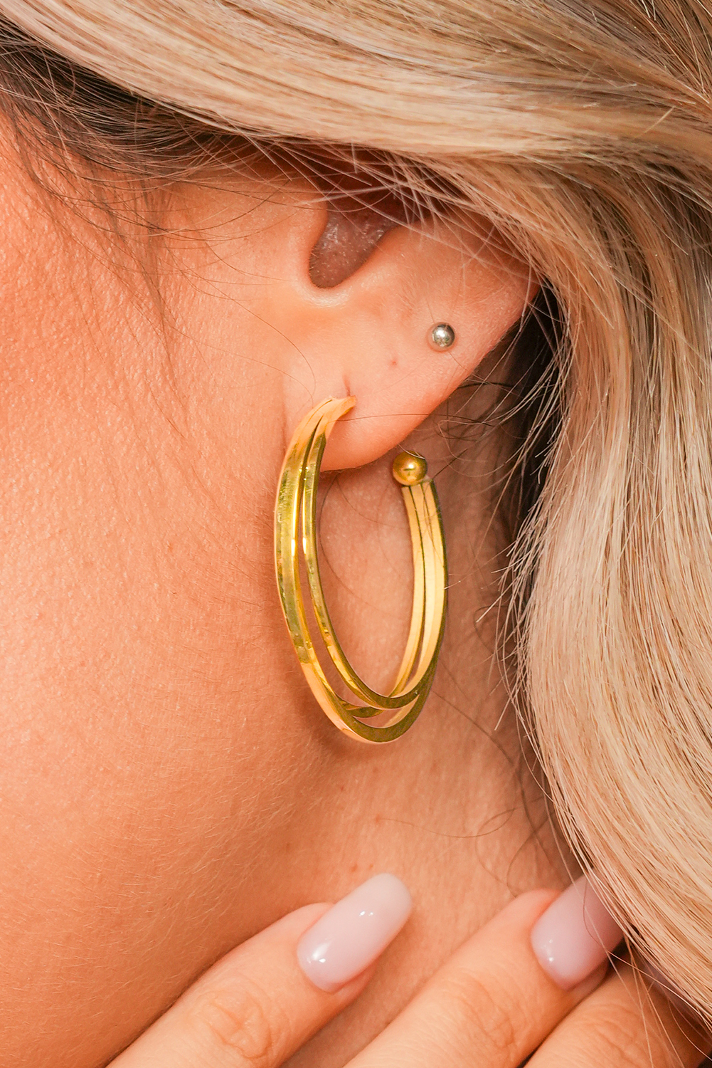 Gold Minimalist Plated Alloy Triple Hoop Earrings