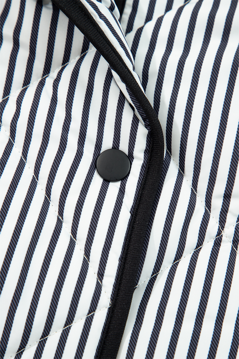 Black Stripe Contrast Trim Snap Button Collared Winter Vest