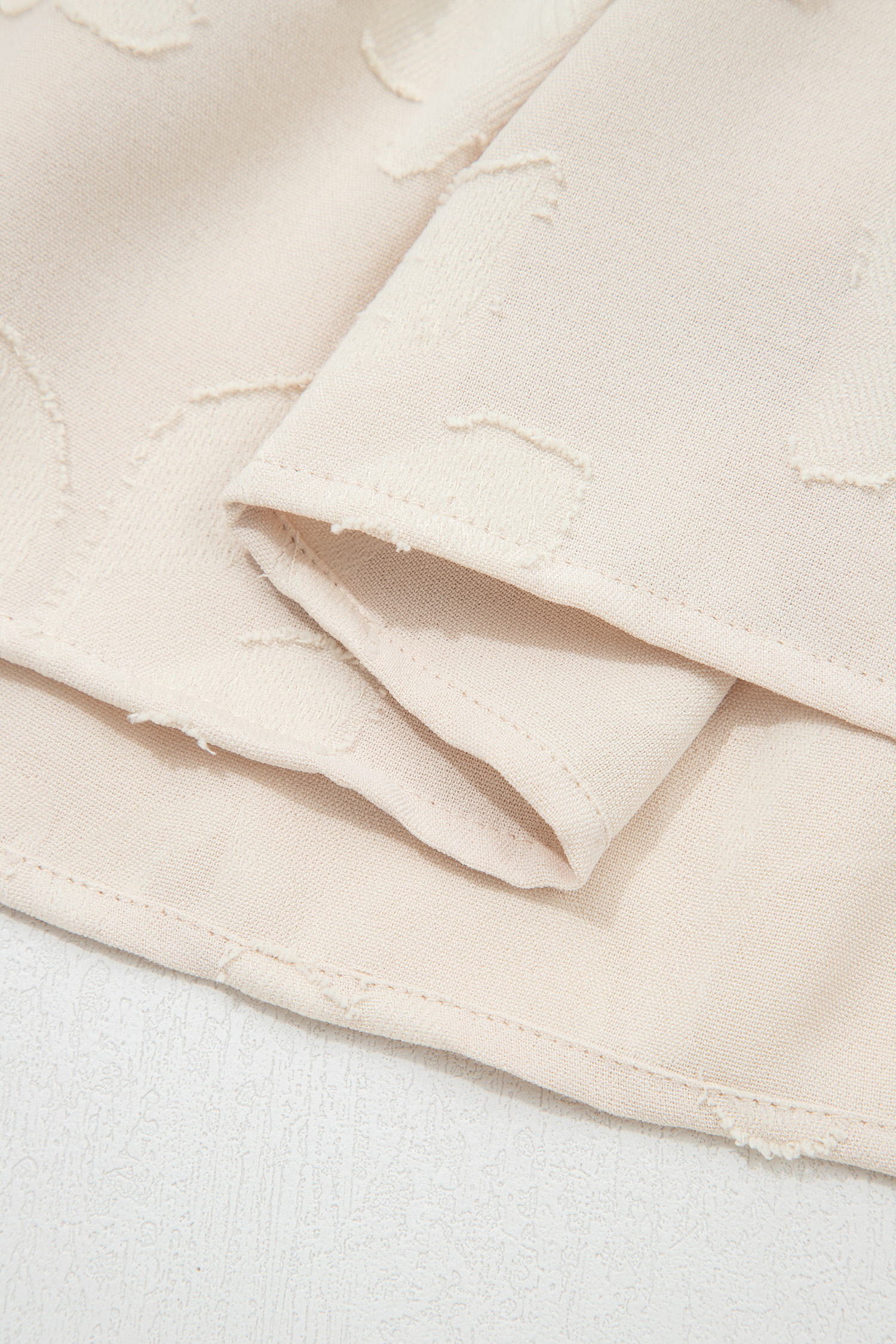 Parchment Long Sleeve Notched Neck Jacquard Tiered Mini Dress