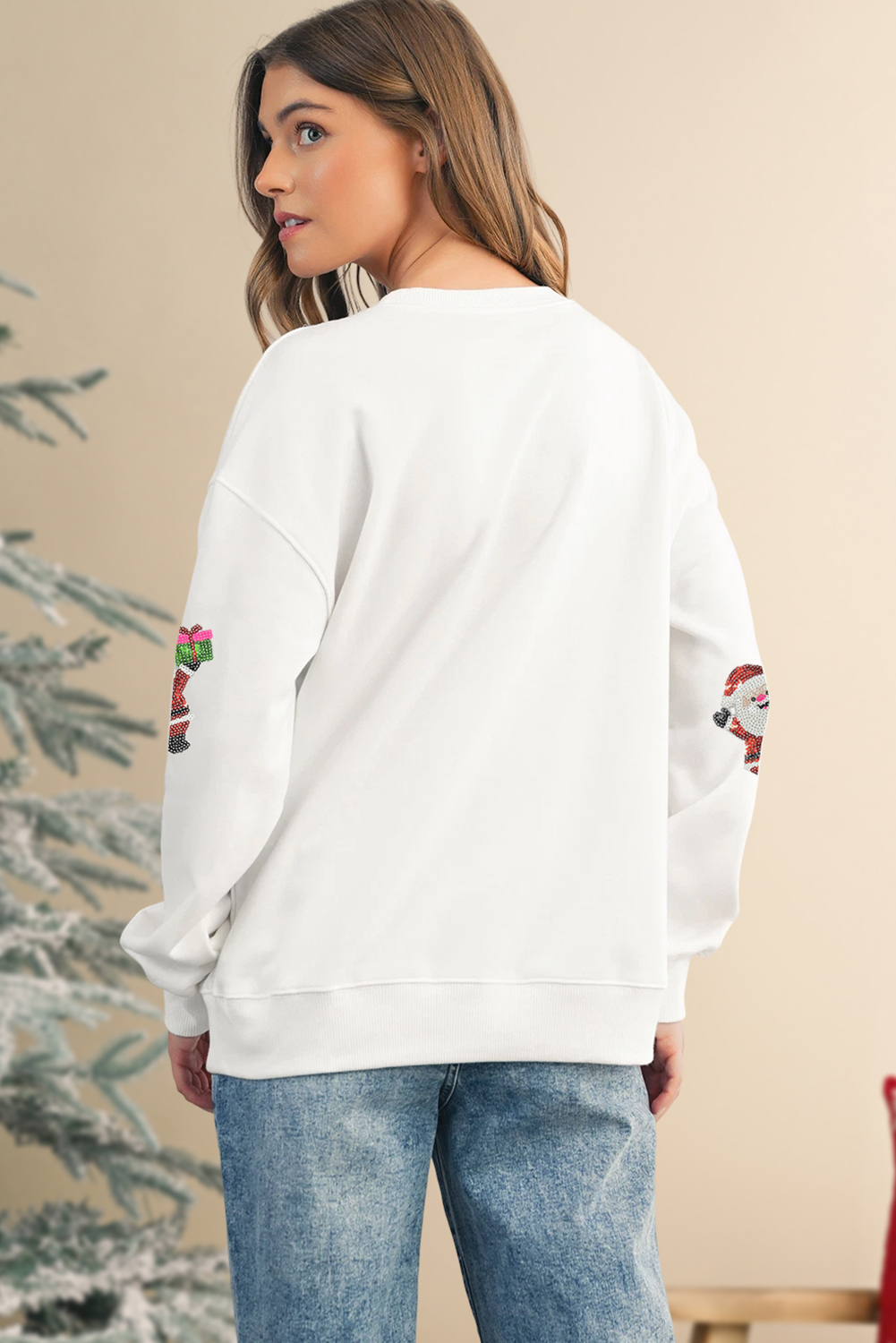 Dark Green Santa Delivering Gifts Christmas Sequin Graphic Sweatshirt
