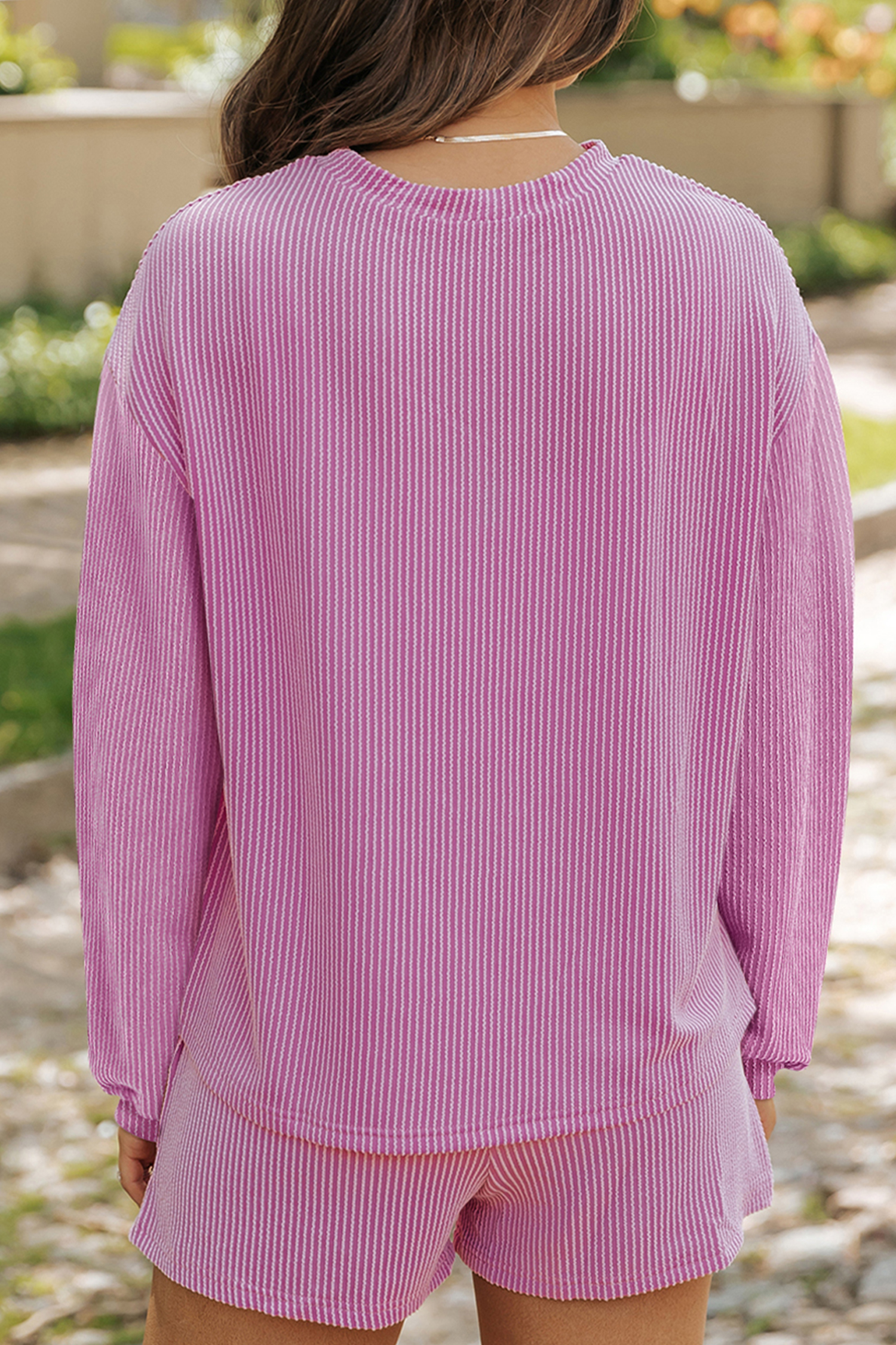 Phalaenopsis Corded Ribbed Sequin Donut Heart Graphic Long Sleeve Pullover and Shorts 2pcs Set