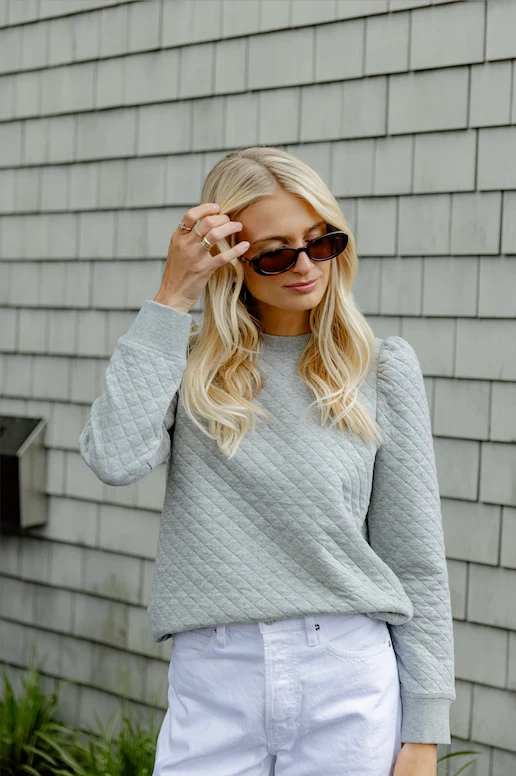 Grey Quilted Puff Sleeve Sweatshirt - luftunsa