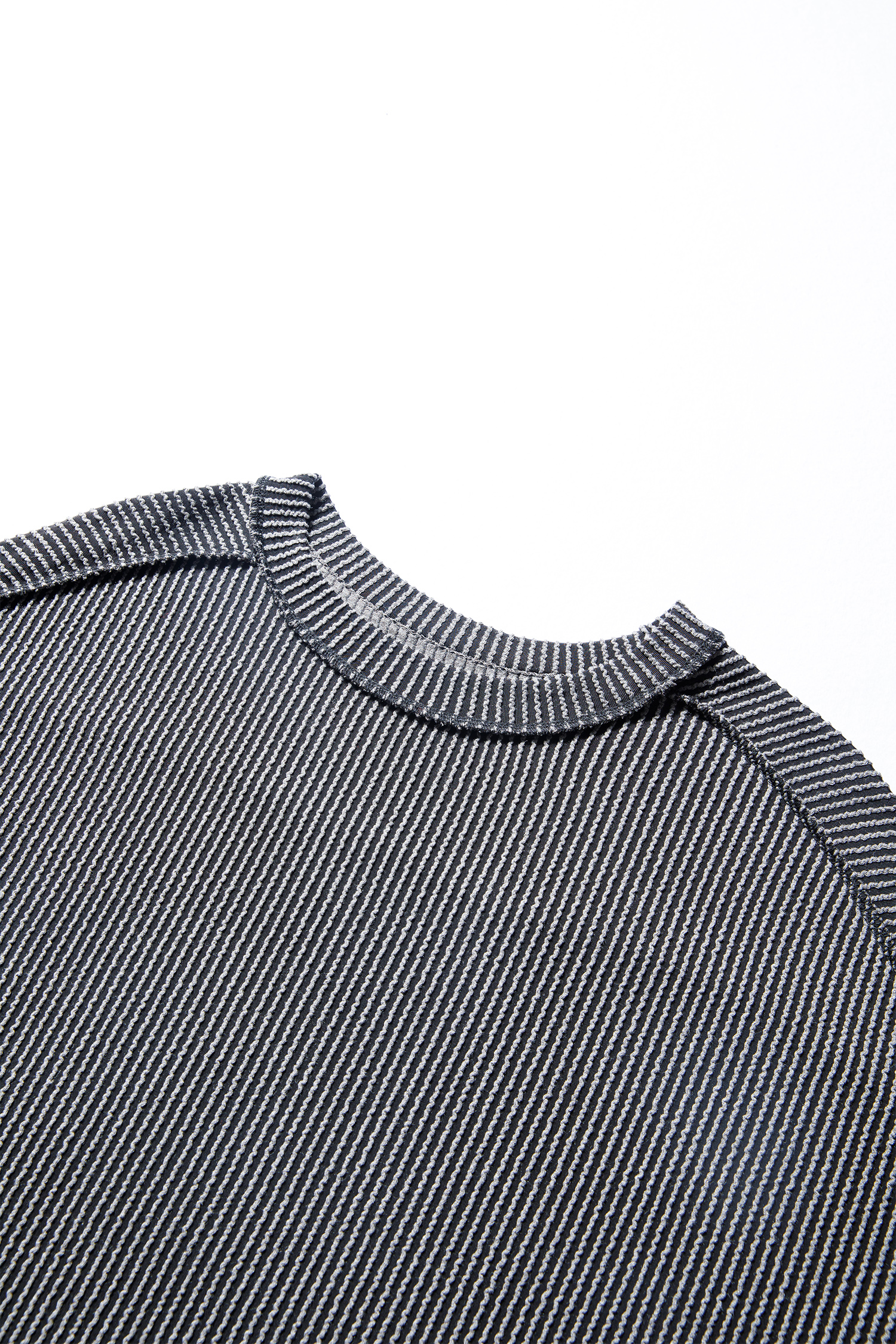 Dark Khaki Twist Ribbed Exposed Seam Detail Long Sleeve Loose Top