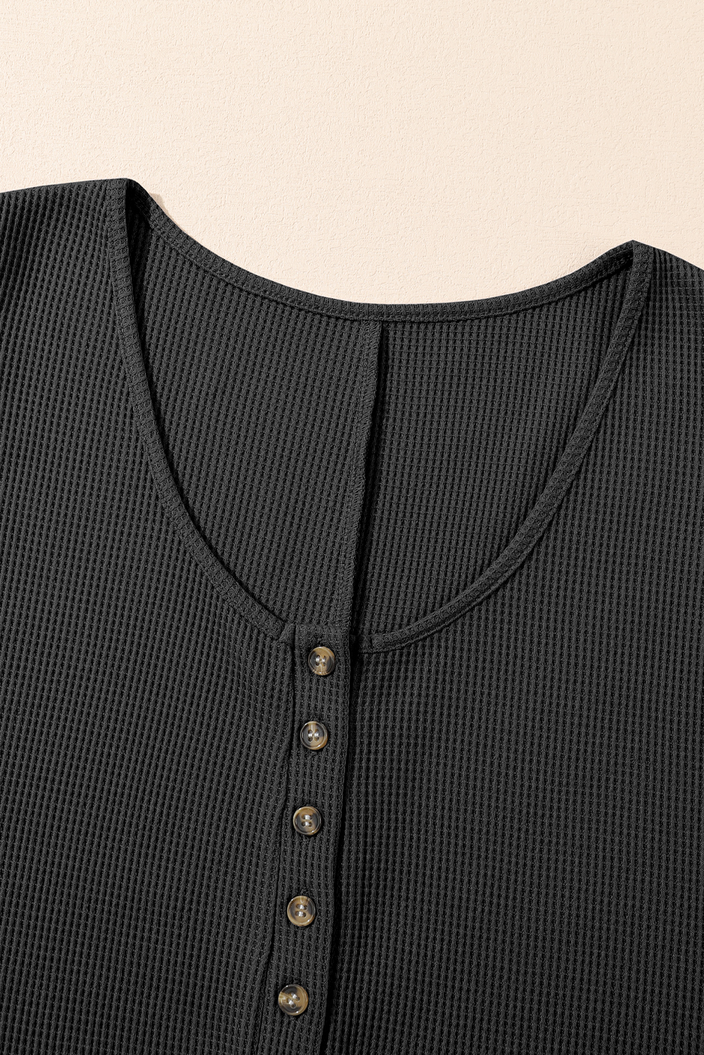 Black Waffle Sleeveless U Neck Buttons Romper With Pockets