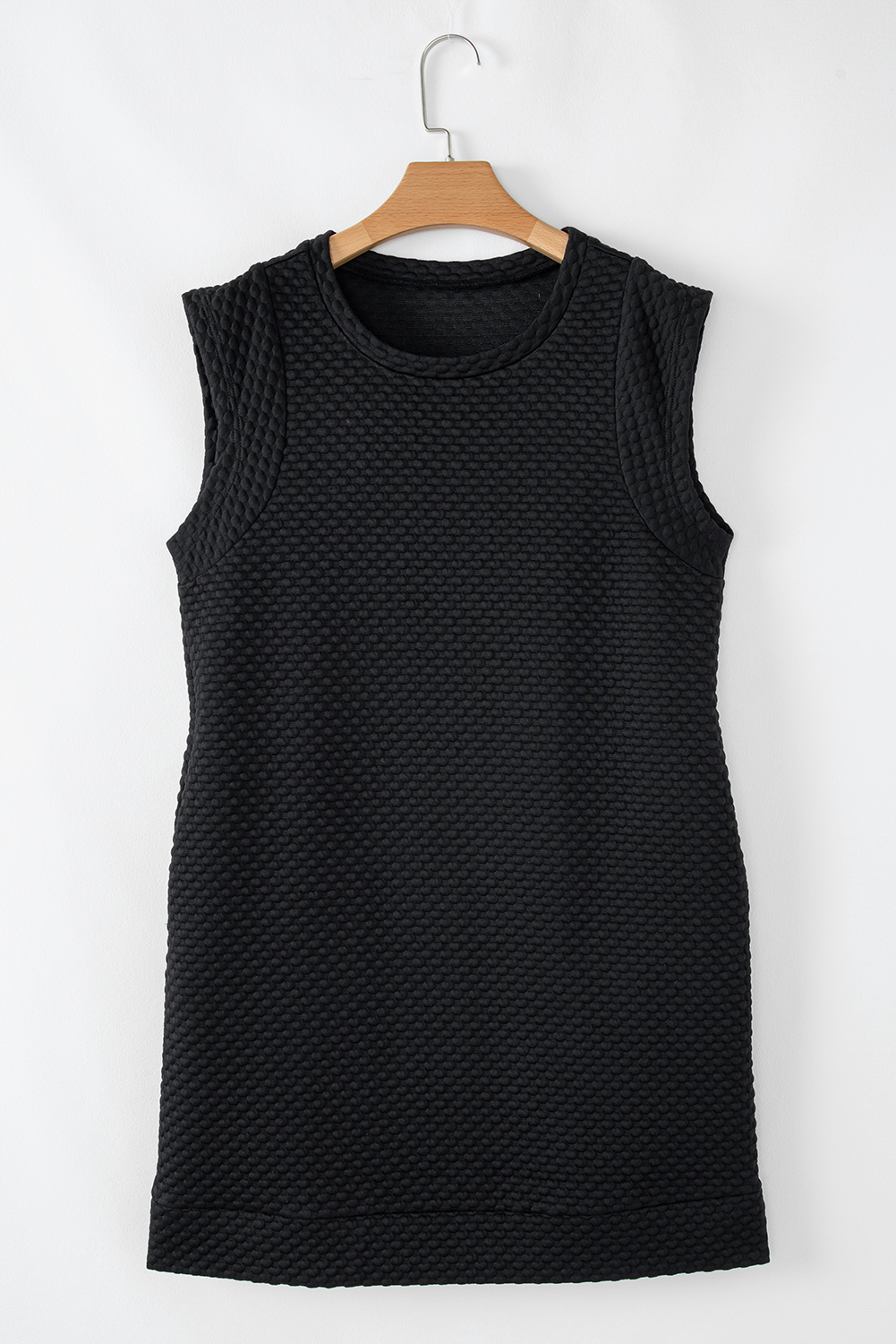 Black Textured Cap Sleeve T-shirt Shift Mini Dress