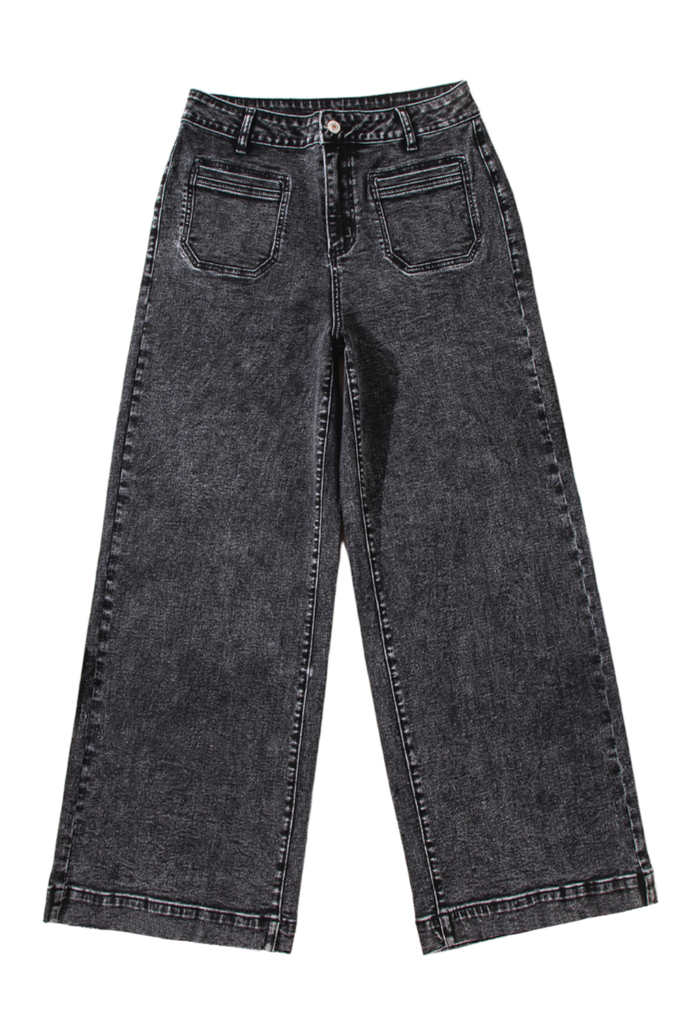 Light Blue Chic Patch Pocket Straight Leg Loose Jeans
