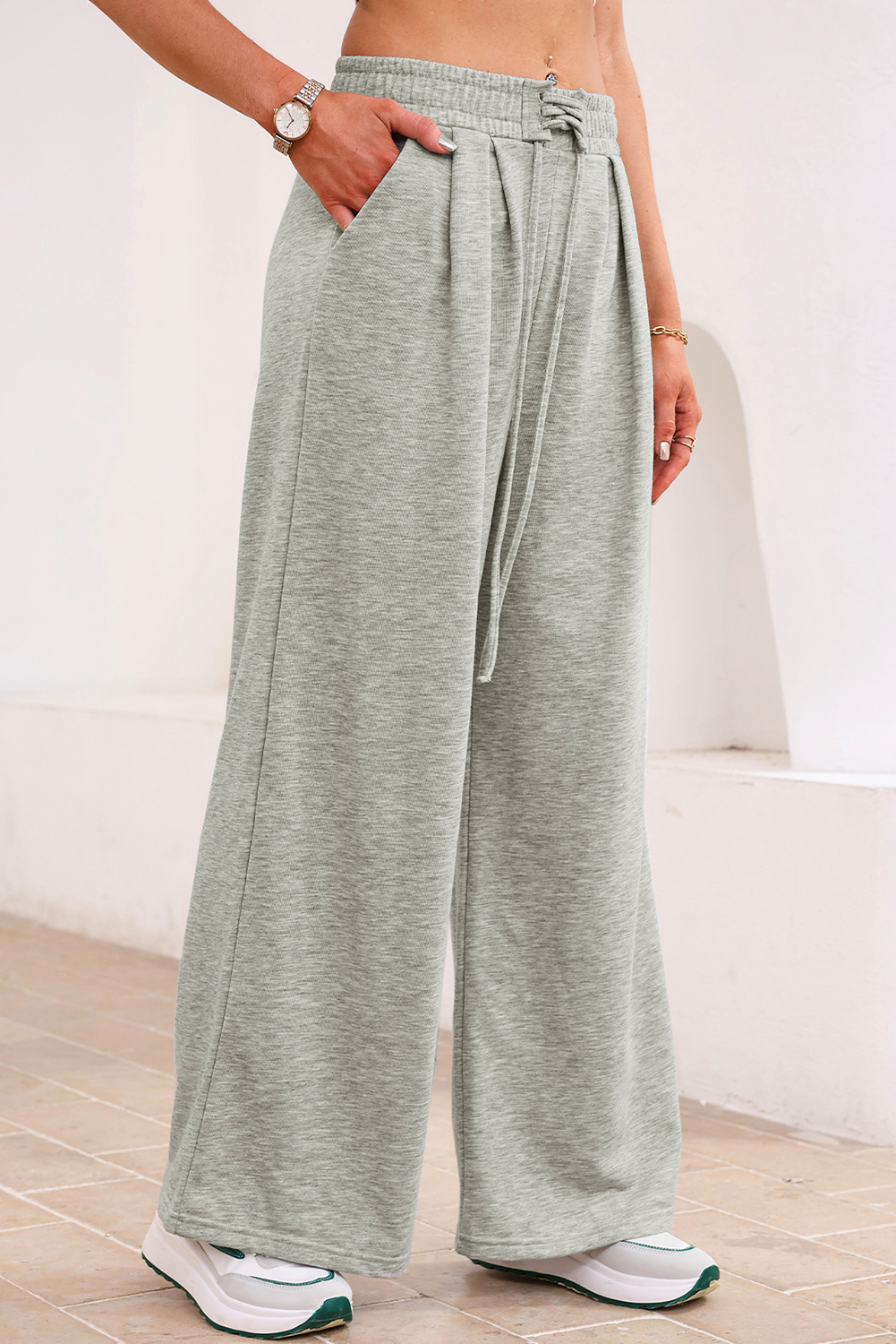 Burgundy Tied Elastic High Waist Pleated Detail Solid Sweatpants