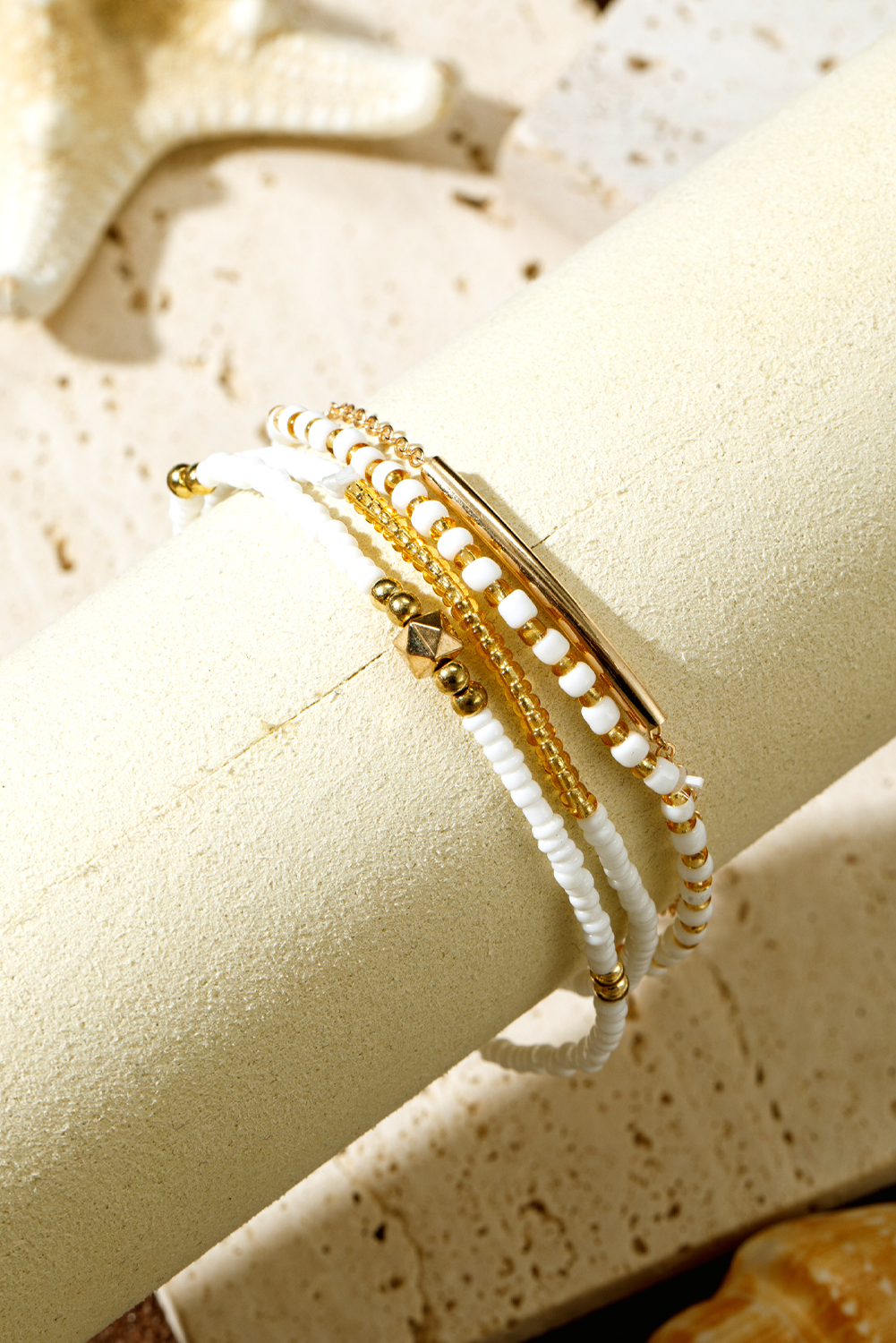 Gold Tiny Beaded Multi Layer Bracelet Set