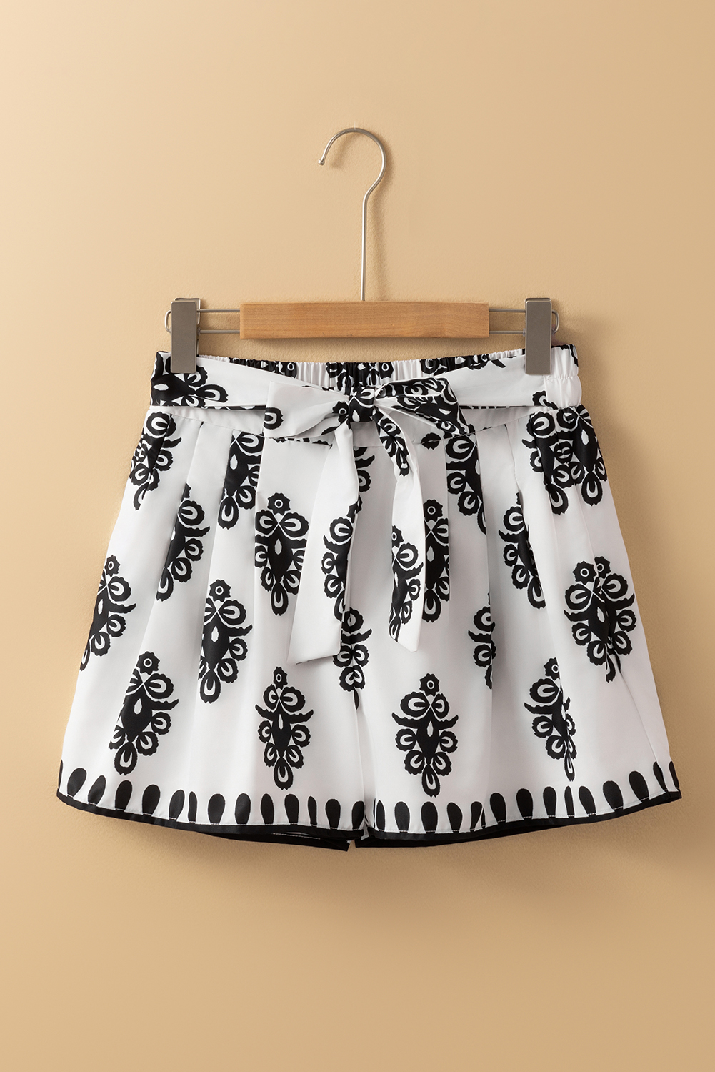 Beige Geometric Printed Sleeveless Hollowed Bowknot Back Mini Dress