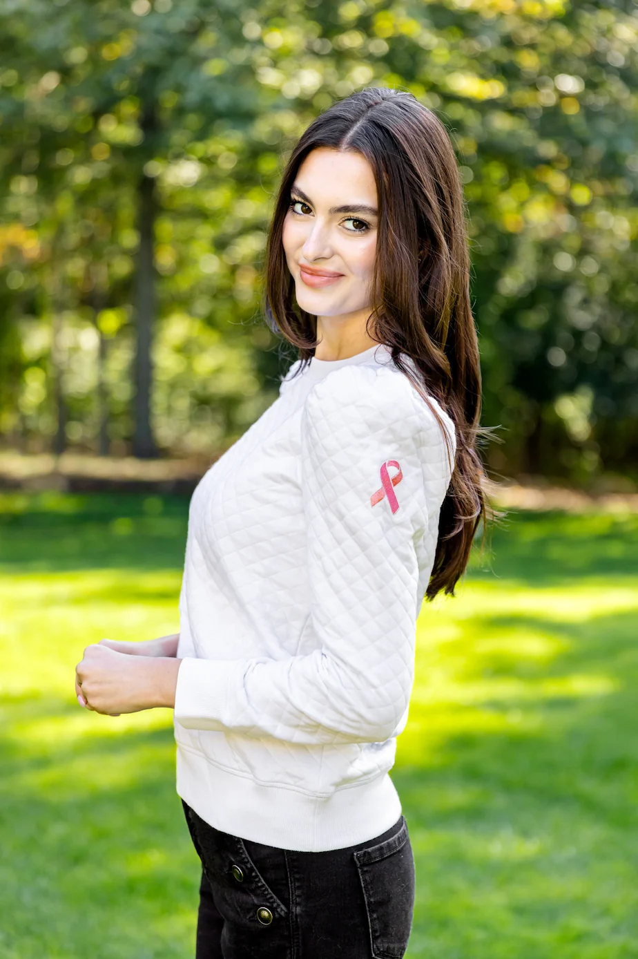 Breast Cancer Awareness Quilted Puff Sleeve Sweatshirt - luftunsa