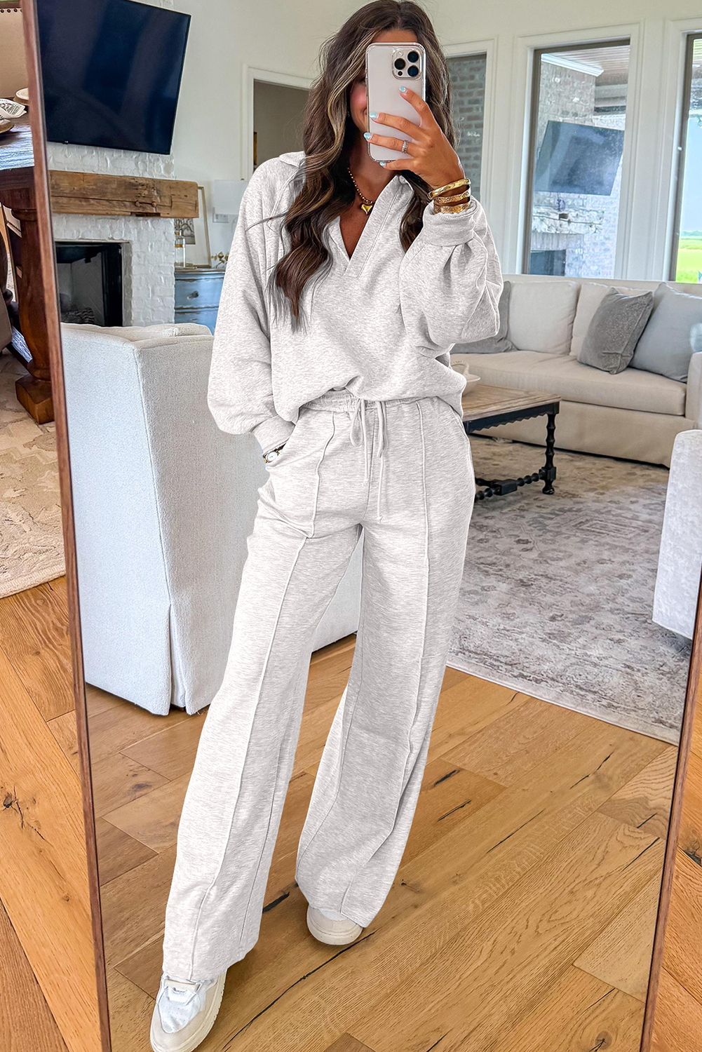 Light Grey Polo Tee Casual Pant Set