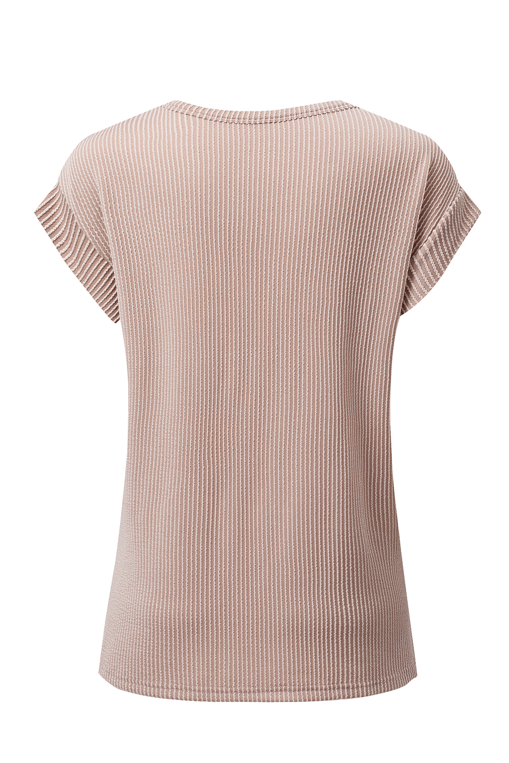Gray Twisted Rib Wide Sleeve Crew Neck T Shirt