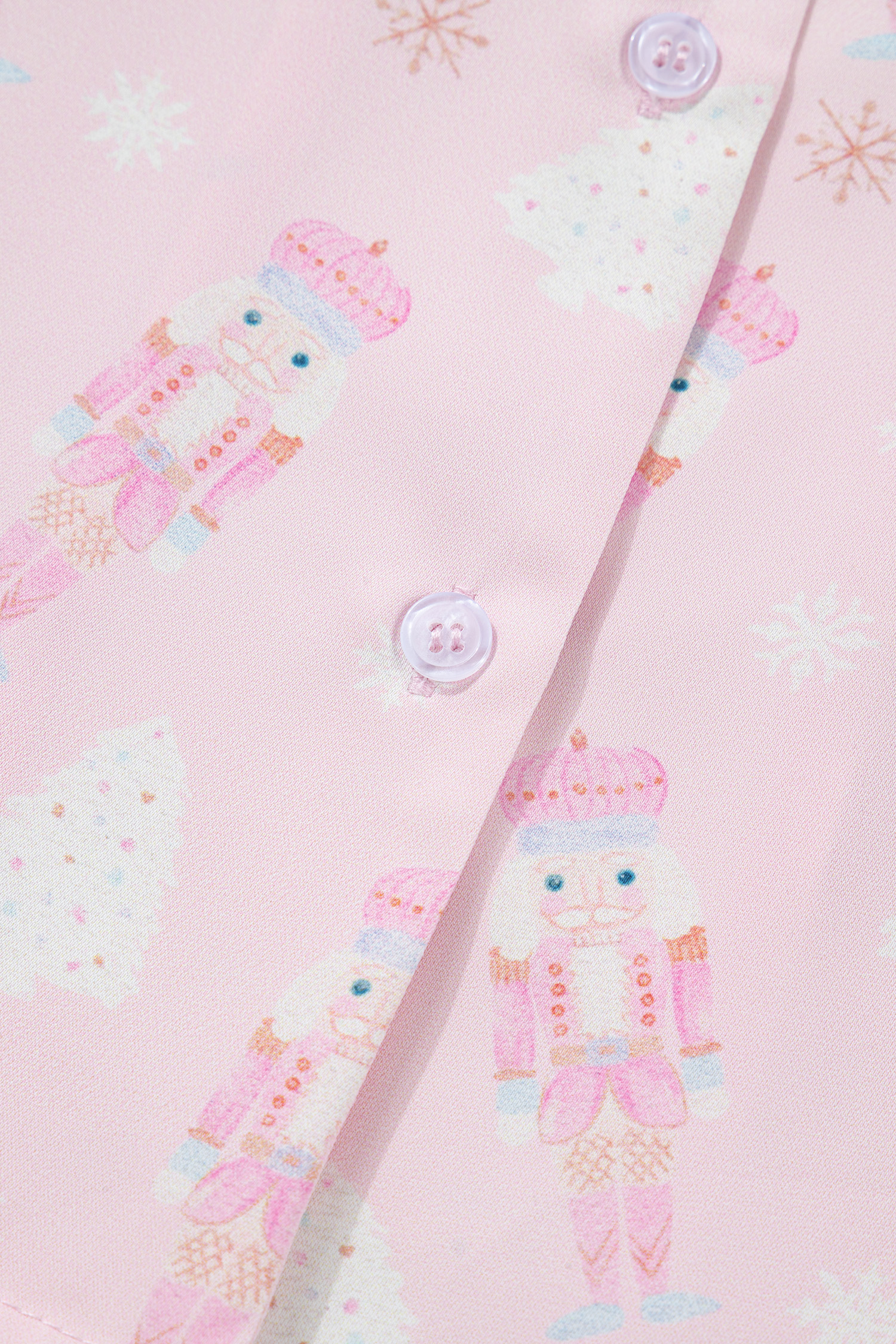 Pink Bow Tie Front Christmas Nutcracker Long Sleeve Shirt Shorts Pajama Set