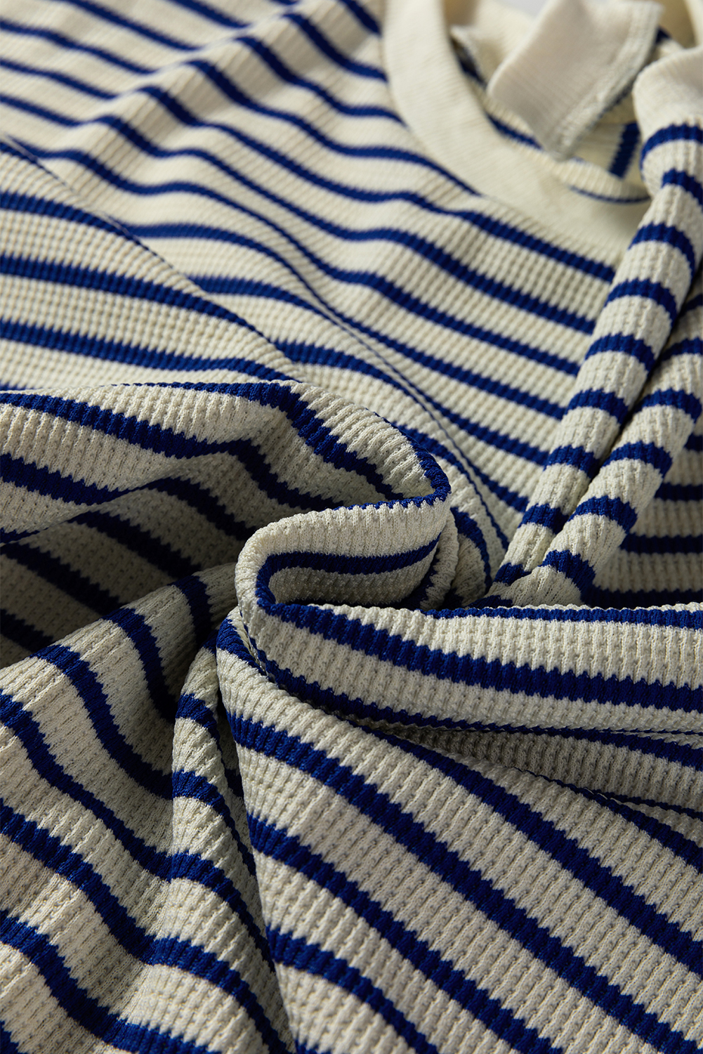 Blue Stripe Textured Elbow Patched Crew Neck Drop Shoulder Sweatshirt